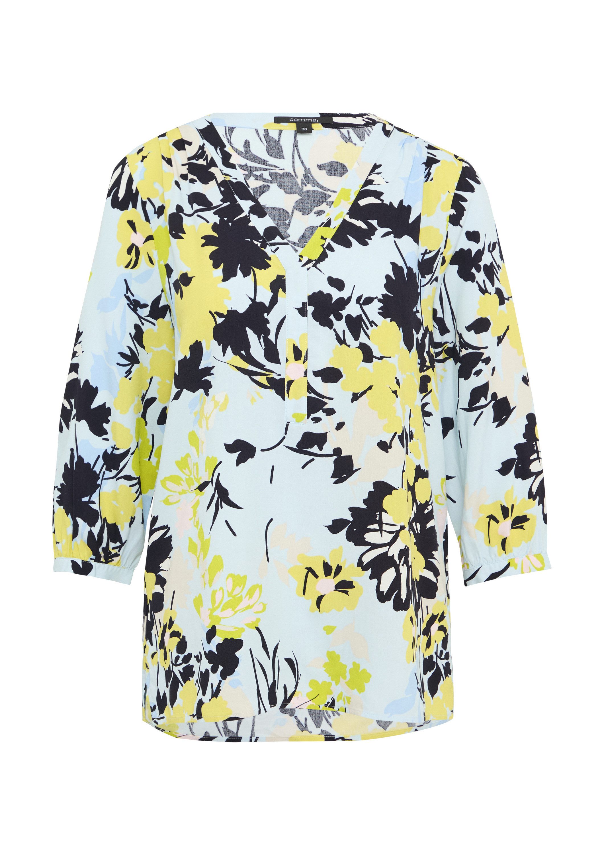 comma Kurzarmbluse Bluse Gemusterte Bluse mit Tunika-Ausschnitt und 3/4-Ärm günstig online kaufen