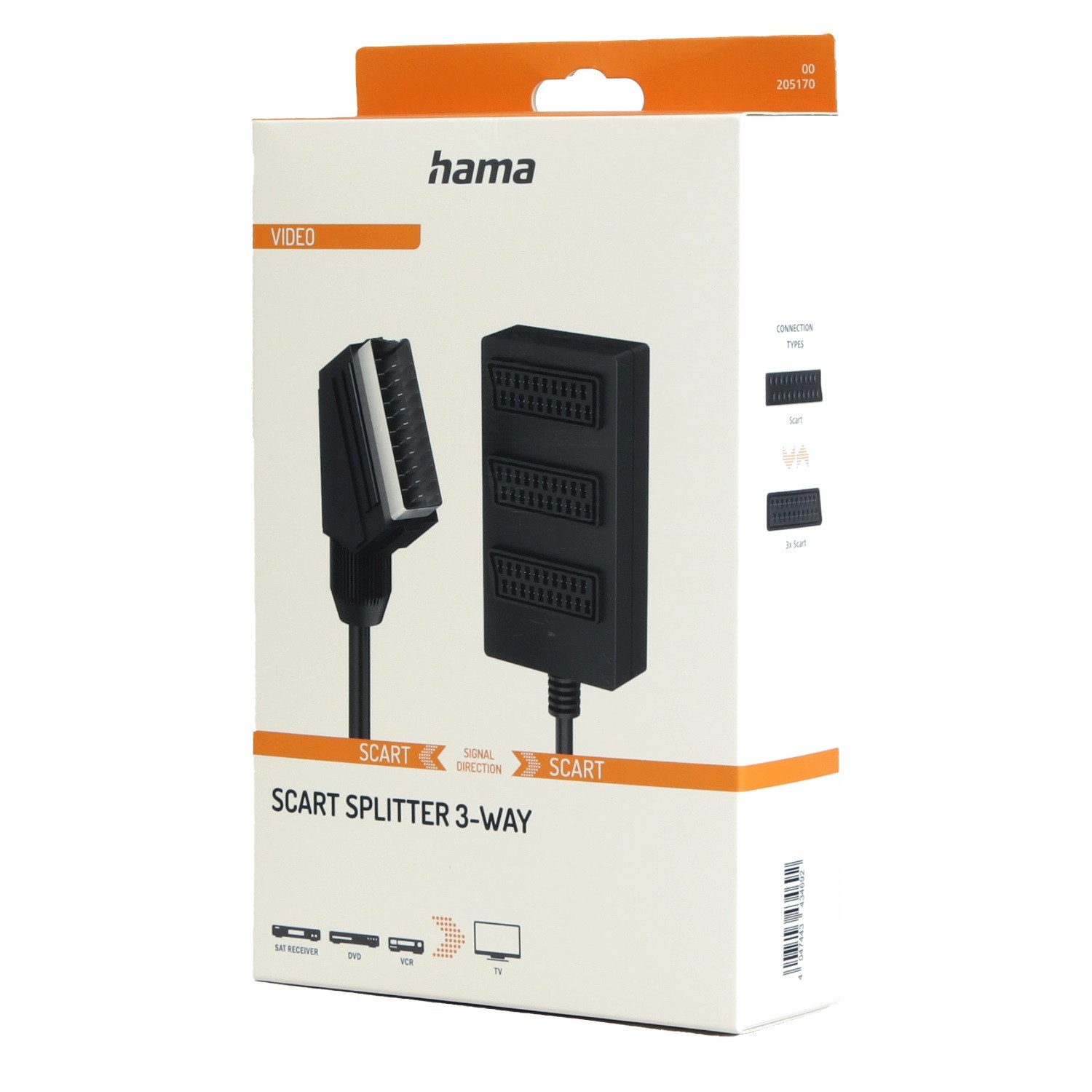 Hama Scart-Verteiler 3-Fach Umschalter Scart-Kabel Video-Adapter Scart zu Scart, Scart-Adapter 1>3 TV AV Stecker Rundkabel Splitter Y-Adapter Kabel
