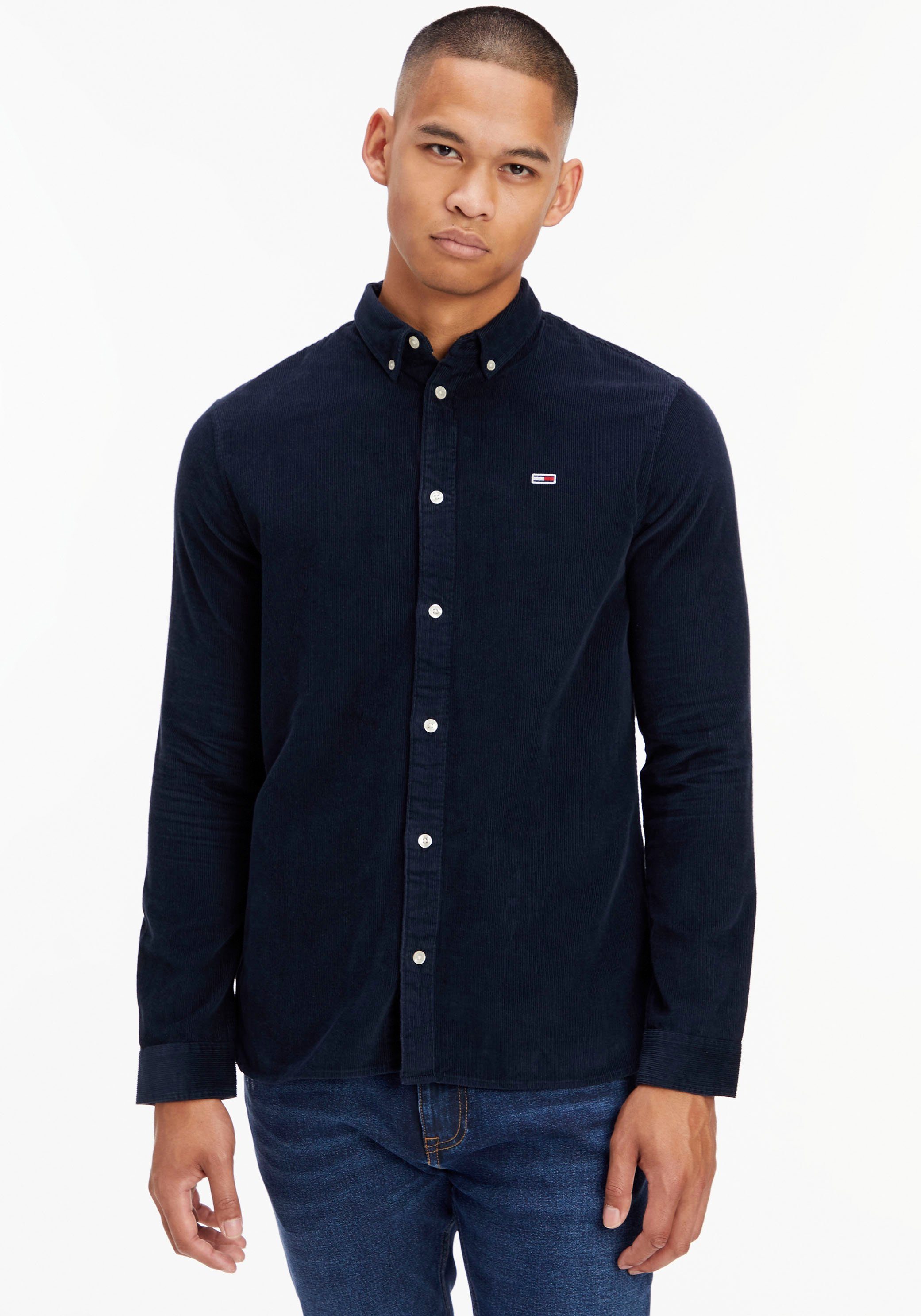 Tommy mit SEASONAL Logostickereien Langarmhemd CORD Twilight Jeans Navy SHIRT TJM