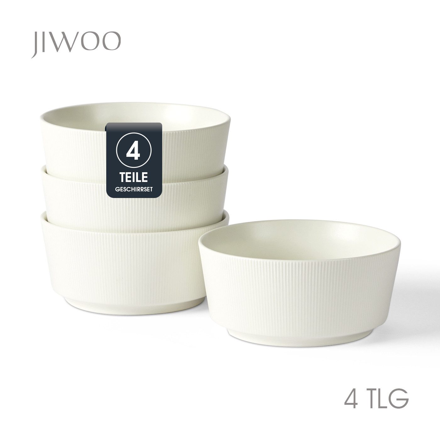 JIWOO Schüssel 4er Ø15,2cm, Müslischüssel Suppenschüssel Salatschüssel Dessertschale, Keramik, (Schüsselset, 4-tlg), Hochwertiges Schüsseln Weiß Mikrowellen spülmaschinenfest Ø15,2cm