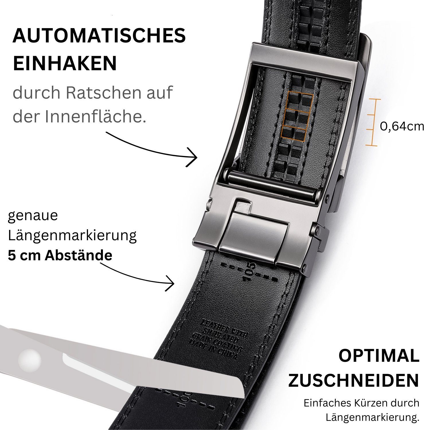 Frentree Ledergürtel mit moderner Schnalle, stilvoller Herrengürtel 3,5 cm breit, Automatik Gürtel mit Ratsche, für Alltag und Business, inkl. Aufbewahrungsbox – Bild 5 von 5