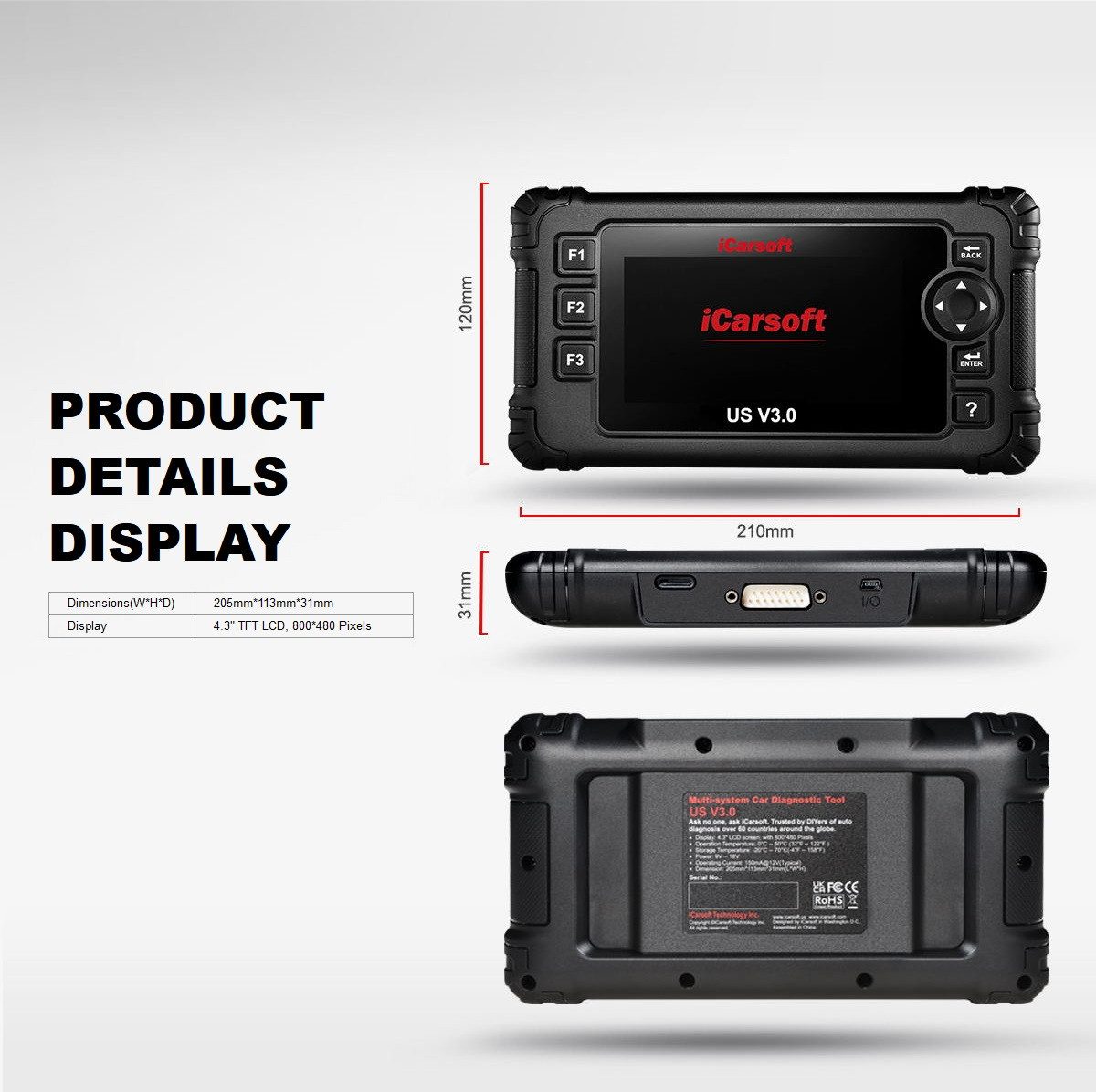 iCarsoft OBD2-Diagnosegerät iCARSOFT US V3.0 OBD-2 Scanner für US-Fahrzeuge inkl. deutsche Updates