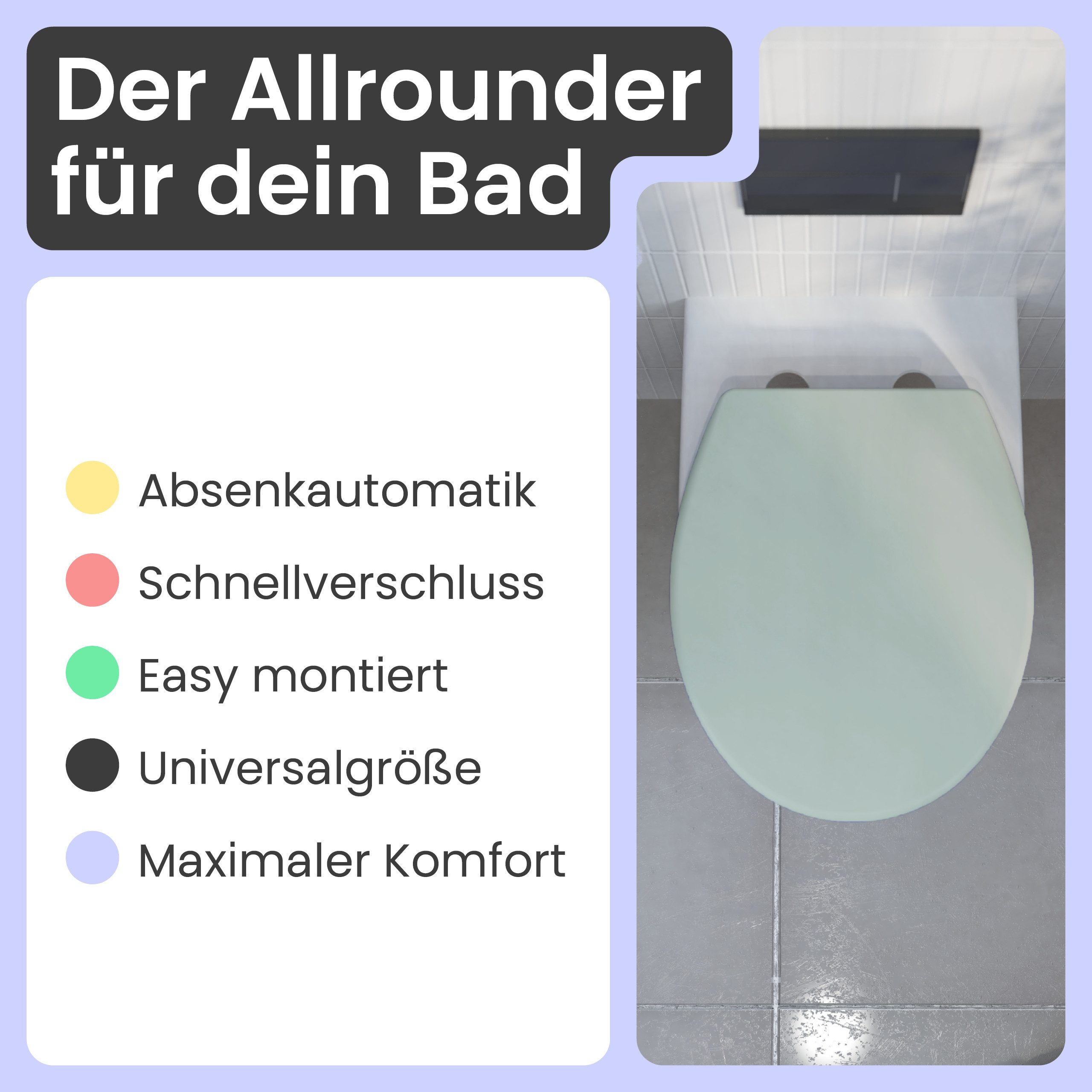 instmaier WC-Sitz instmaier Helma, Toilettendeckel mit Absenkautomatik, Absenkautomatik, zur Reinigung abnehmbar, Duroplast