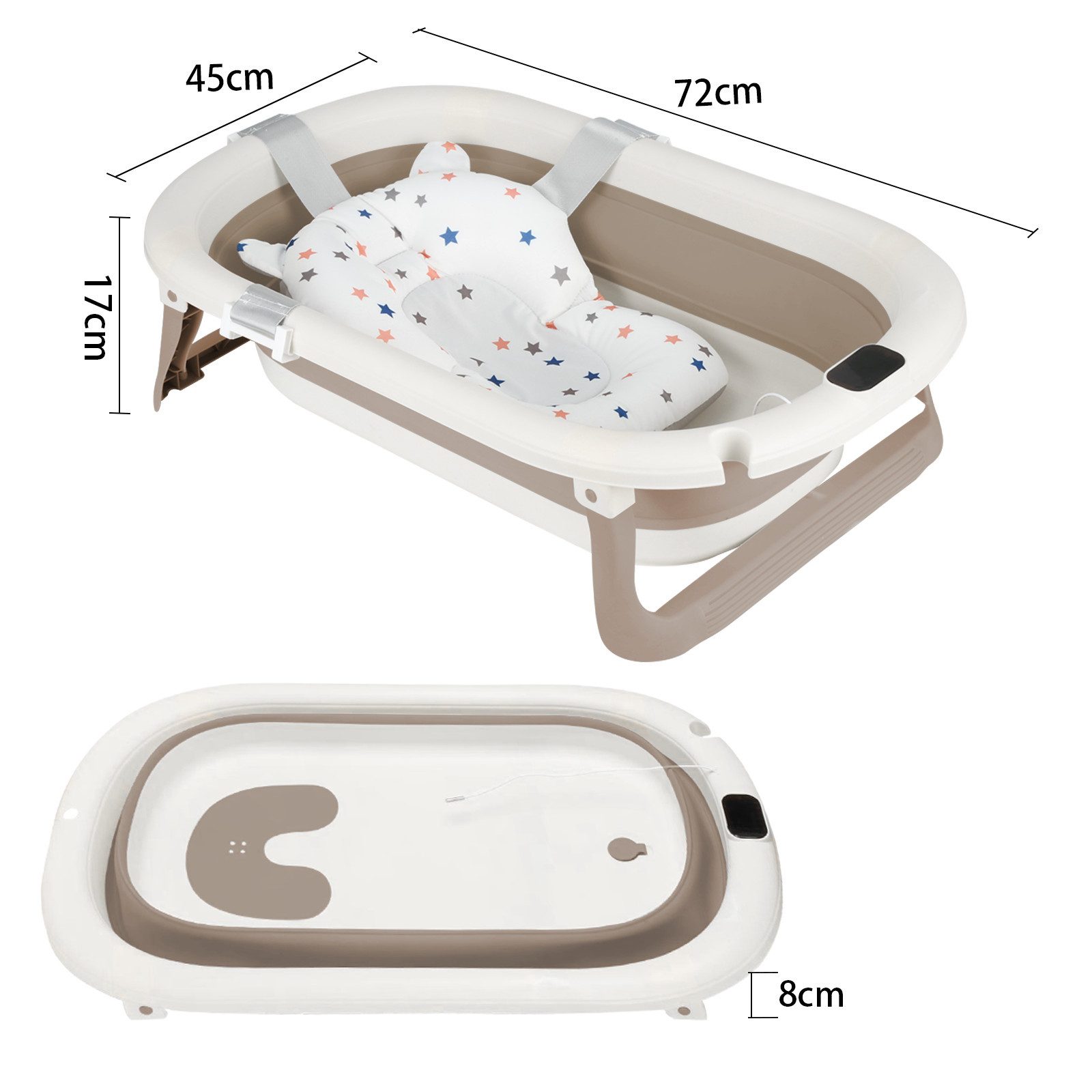 JEOBEST Babybadewanne Baby Badewanne Faltbare mit Integriertem Thermometer, Platzsparend & faltbar, Tragbare Wanne
