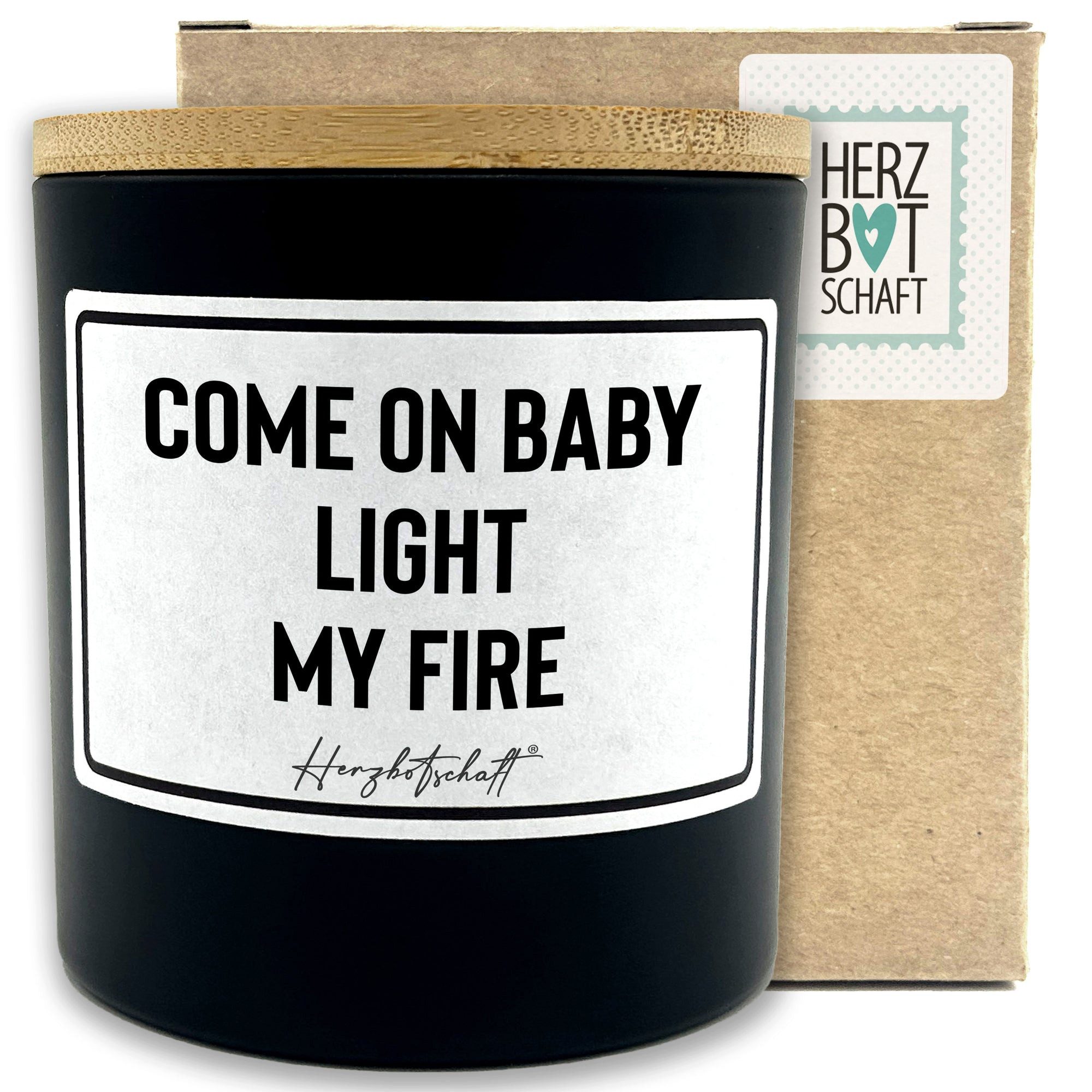 Herzbotschaft Duftkerze, (Come on baby light my fire, originelles Geschenk, handgemachte nachhaltige Sojakerze im Glas)