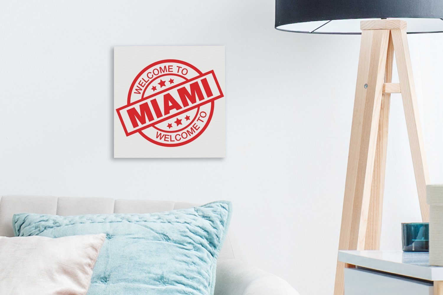 Leinwandbild - Miami, St), (1 - für Leinwand Bilder Wohnzimmer Zeichnung Etikett OneMillionCanvasses® Schlafzimmer