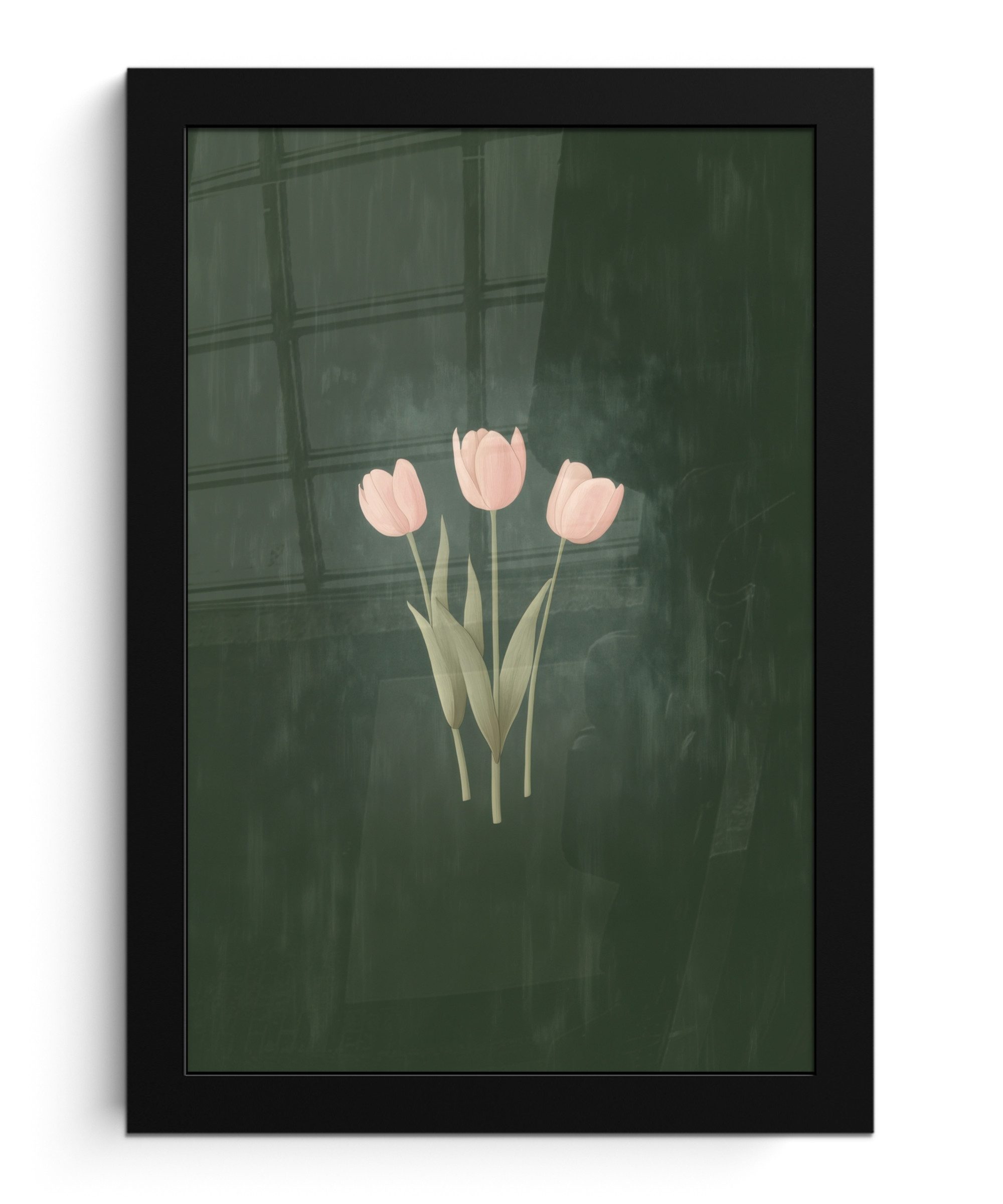 MuchoWow Poster Tulpen - Liebe - Dunkelgrün, (1 St), Bilderrahmen, Zimmer Deko, Bild für Wohnzimmer, 20x30 cm