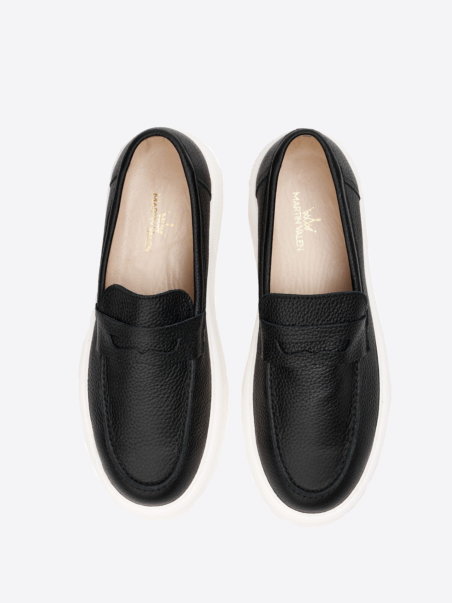 Martin Valen Schwarze und weiße Herren-Loafer mit dicker Sohle Schnürschuh