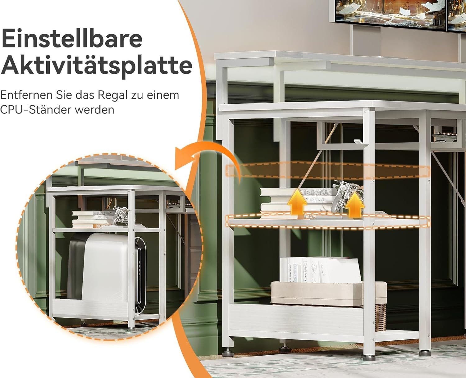 ODK Schreibtisch mit 4 Schubladen, Tastaturablage, Weiß, 140x52x92cm