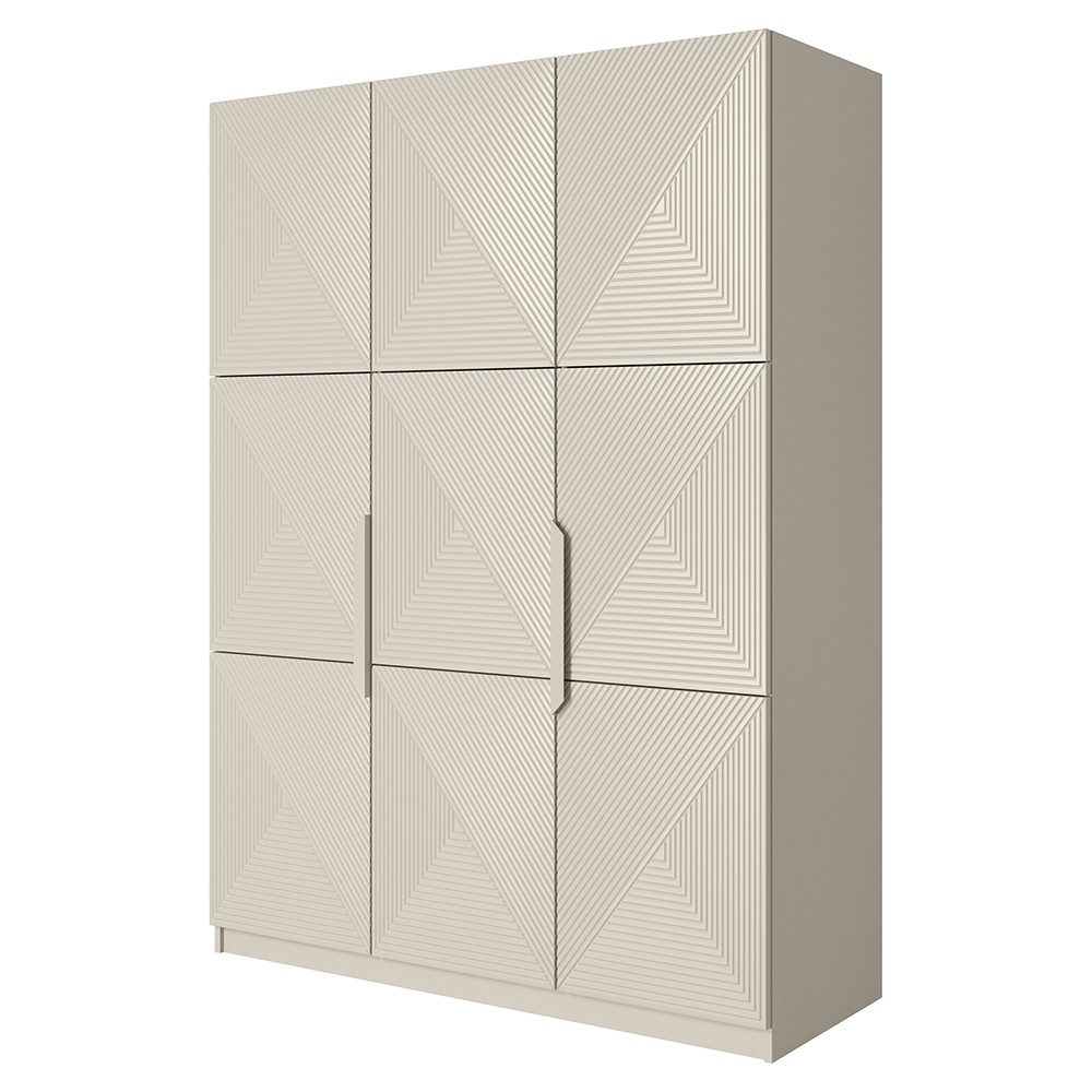Lomadox Kleiderschrank ADARE-141 150 cm breit, 3 Türen, kaschmir mit gerillter Front