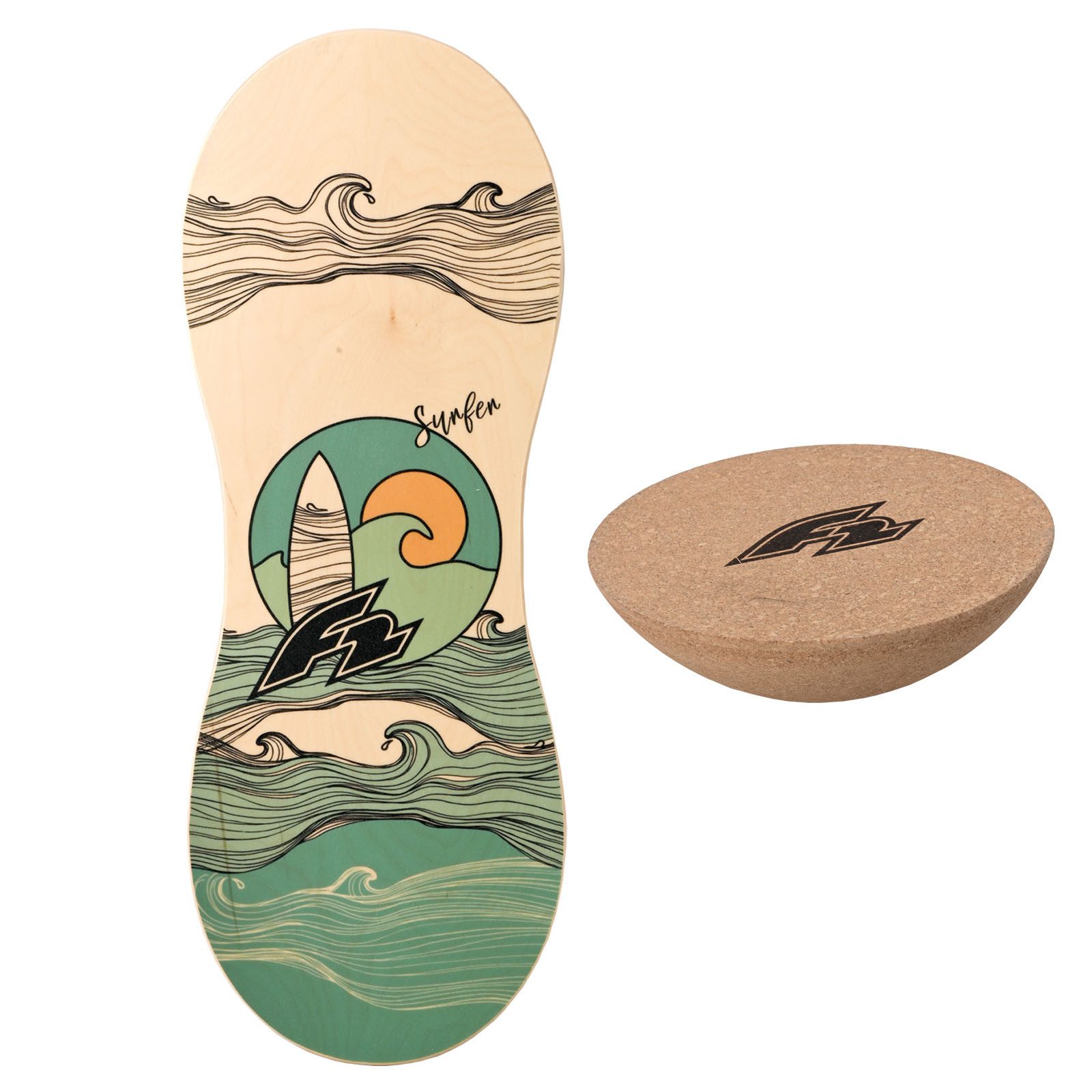 F2 Balanceboard F2 Set Balance Board Peanut 86x32cm mit Kork Halbkugel