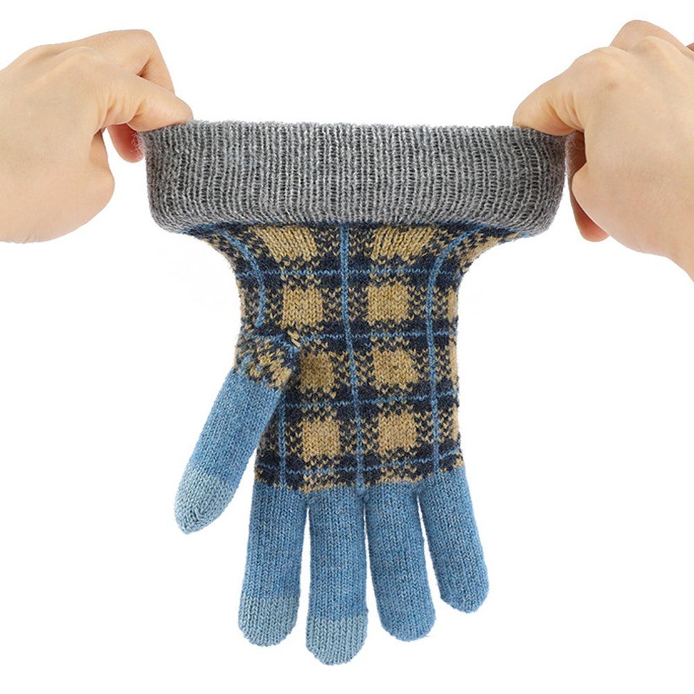 Strickhandschuhe Touchscreen Dicker Fingerhandschuhe Strick ManKle Warm Blau Handschuhe