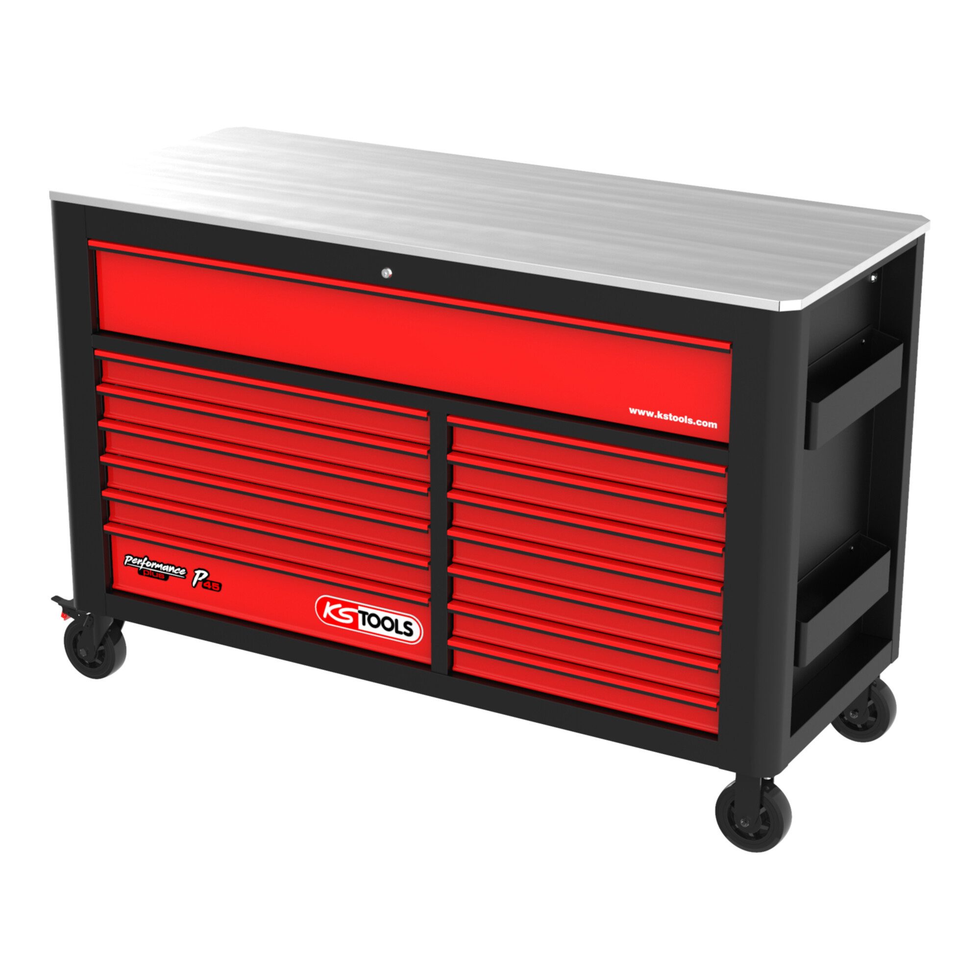 KS Tools Werkstattwagen KS Tools PERFORMANCEplus P45 SCHWARZ/ROT Werkstattwagen mit 14 Schubla