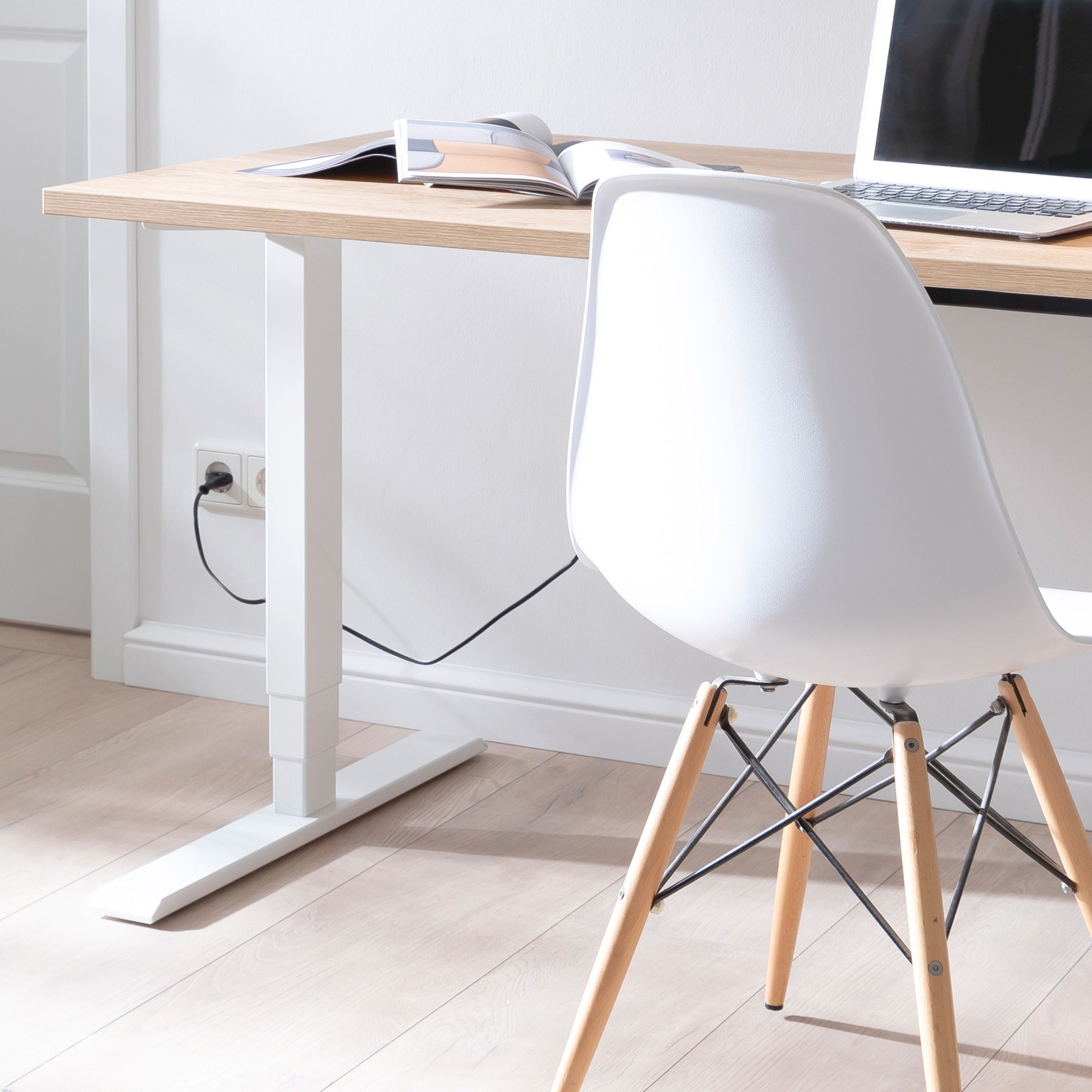 boho office® Schreibtisch Homedesk (Tischgestell), 3 in elektrisch | Speicherplätzen Weiß höhenverstellbar Weiß mit stufenlos Weiß