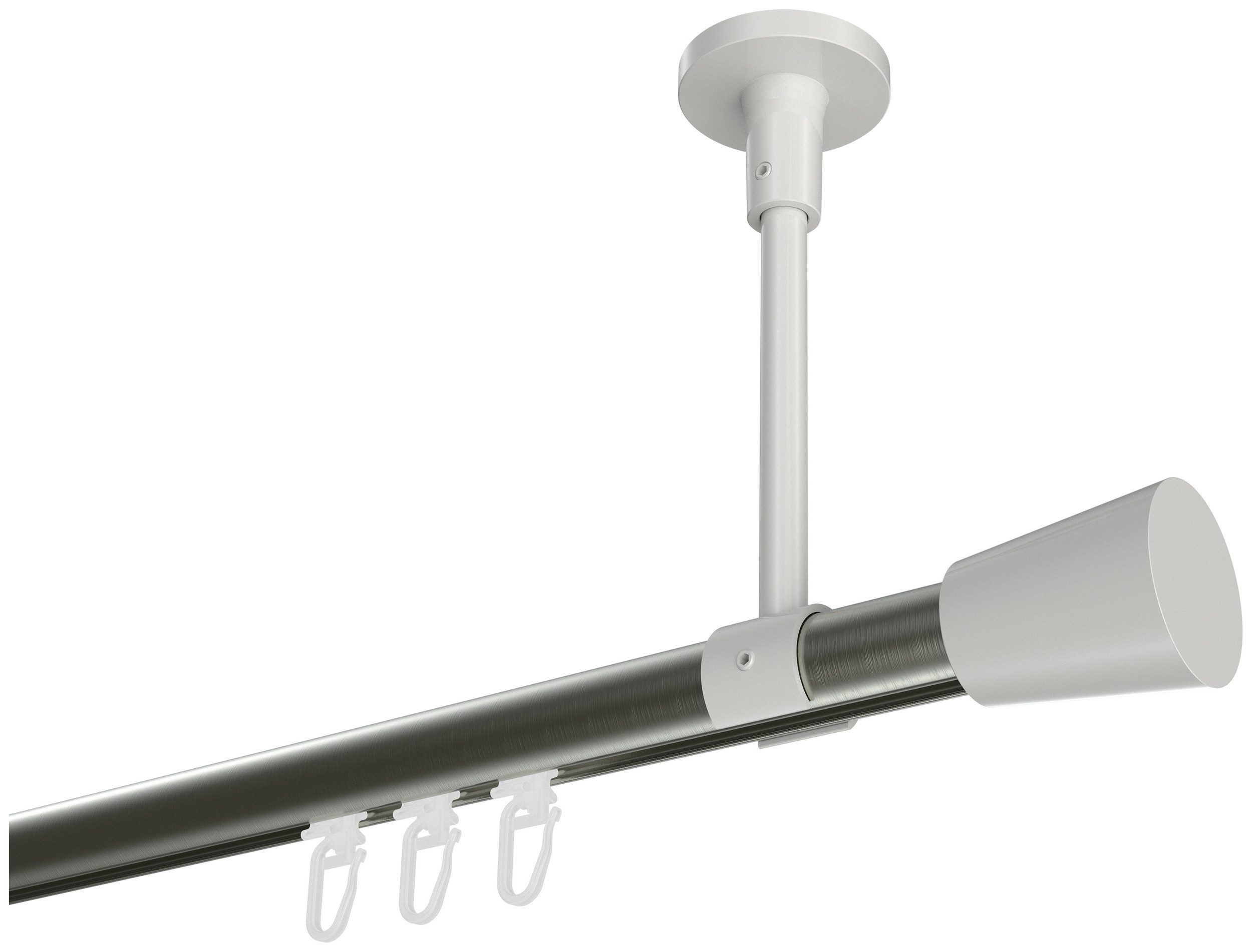 INTERDECO Innenlaufschiene Sonette Sitra, Ø 20 mm, 1-läufig, Fixmaß, kürzbar, Deckenmontage, Aluminium, Edelstahl-Optik / Weiß / Bicolor