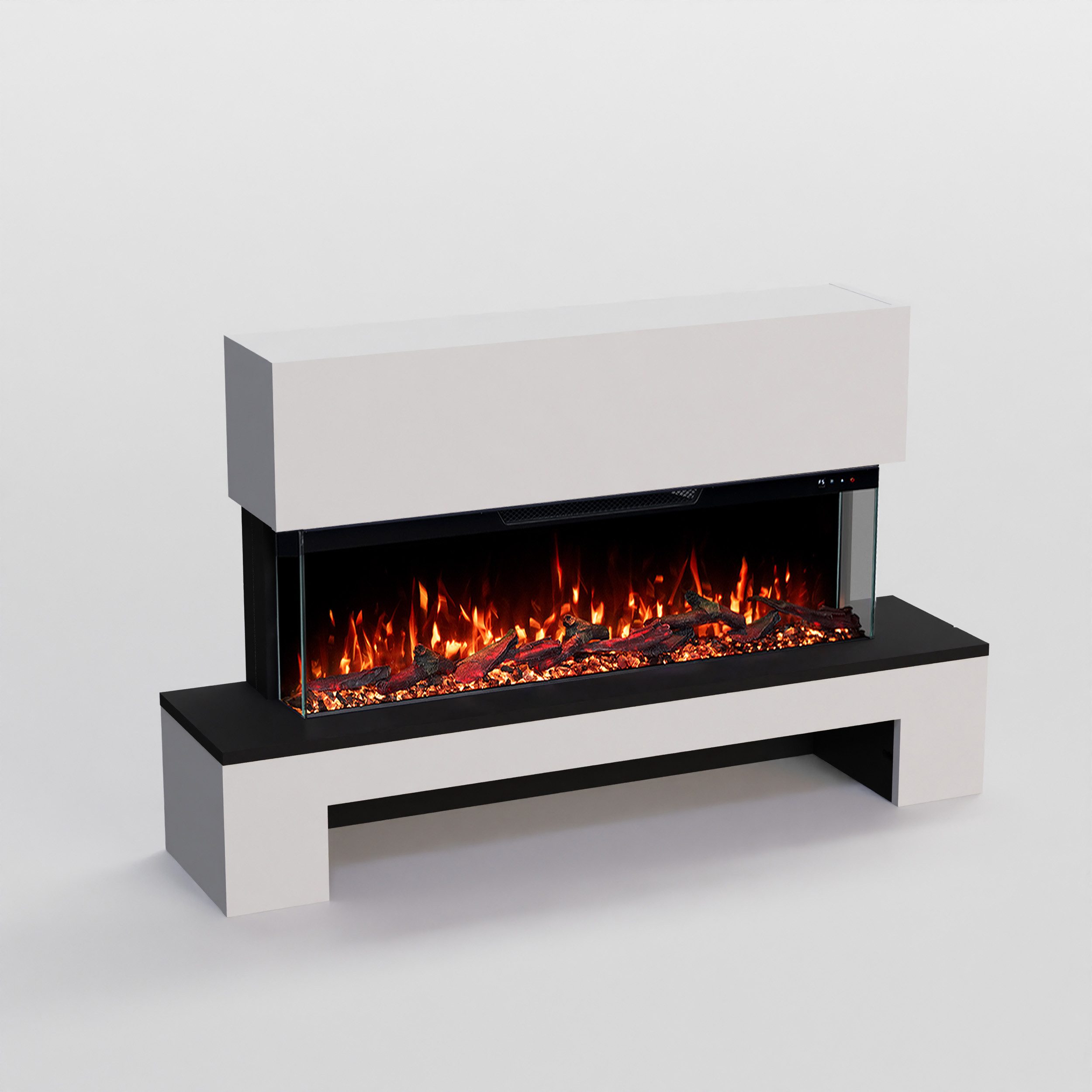 GLOW FIRE Elektrokamin Cobalt mit Holzfach, Standkamin mit 3D Feuer und Heizung (Thermostat), Elektrischer Kamin mit APP Steuerung, Heizleistung (900- 1800 W)