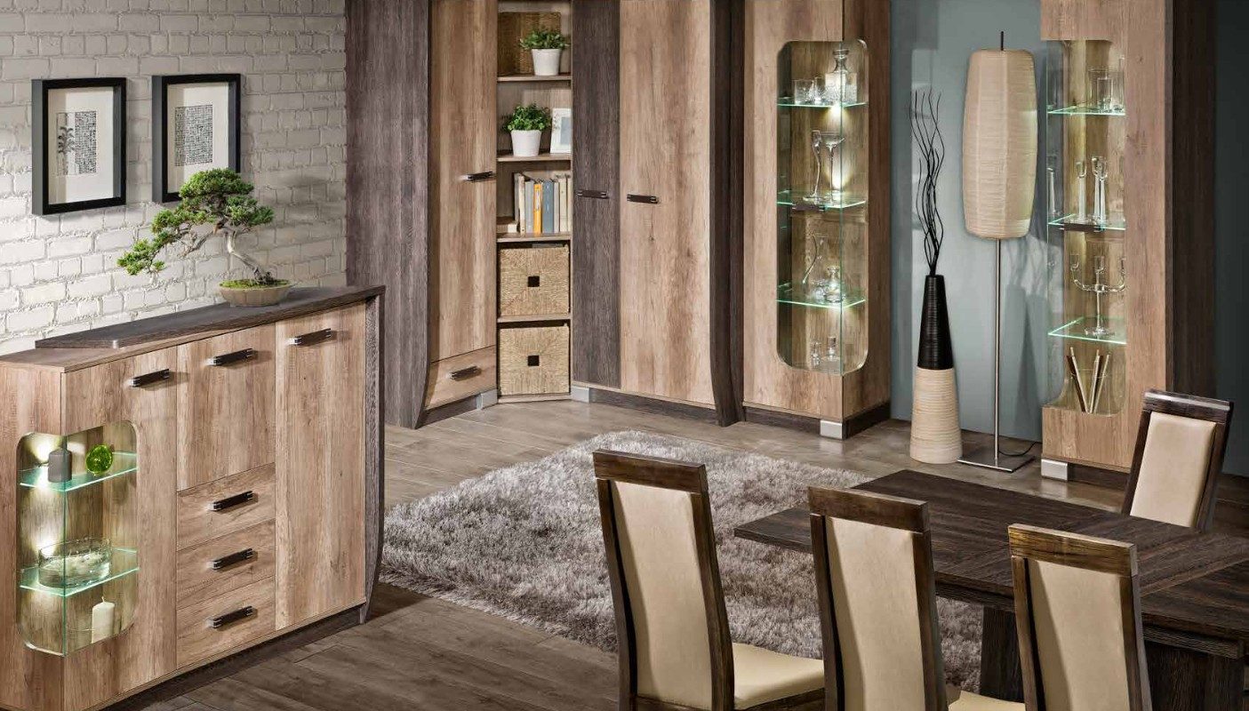 Vitrine Hochschrank aus Holz mit Glastüren Vitrine für Wohnzimmer Möbel