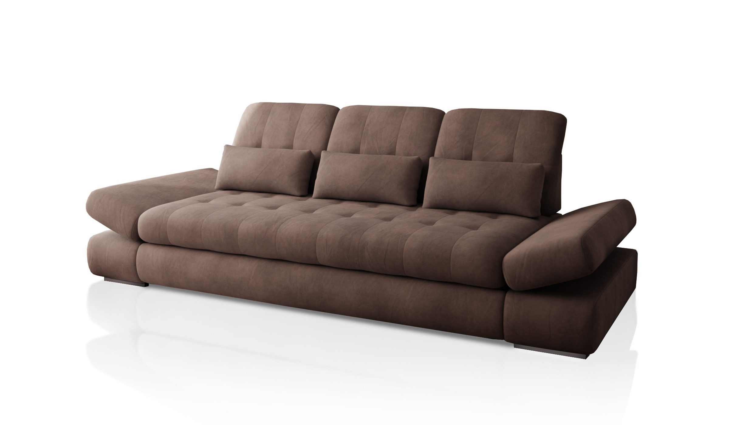 Hygger Möbelhaus Big-Sofa Bronx XXL Couch Inkl. Sitztiefenverstellung, Arm, Kopfteilverstellung, Wahlweise mit Bettfunktion, Schlaffläche 165 cm, 3 Nierenkissen., Der Rahmen ist verstärkt, Hergestellt in Europa