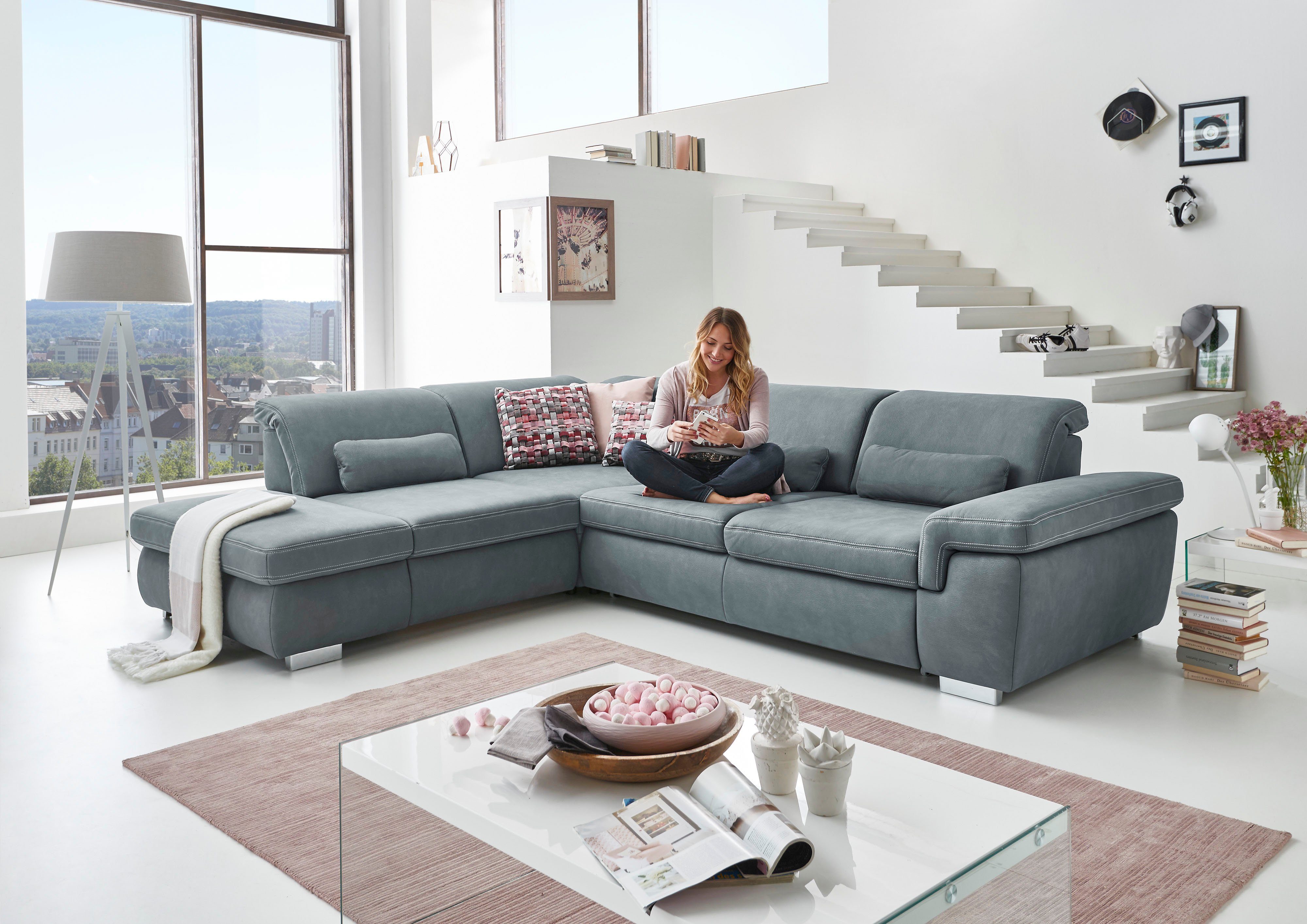 Die PlanBar Ecksofa MP-IN17041 L-Form, Sitztiefenverstellung, optional mit Kopfteilverstellung & Bettfunktion