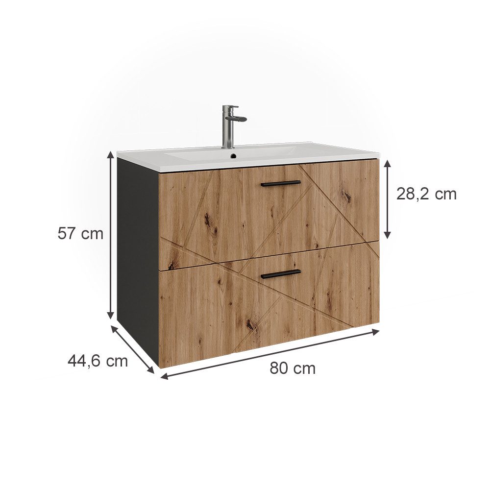 Vicco Waschbeckenunterschrank Irma, Anthrazit/Artisan, 80 x günstig online kaufen