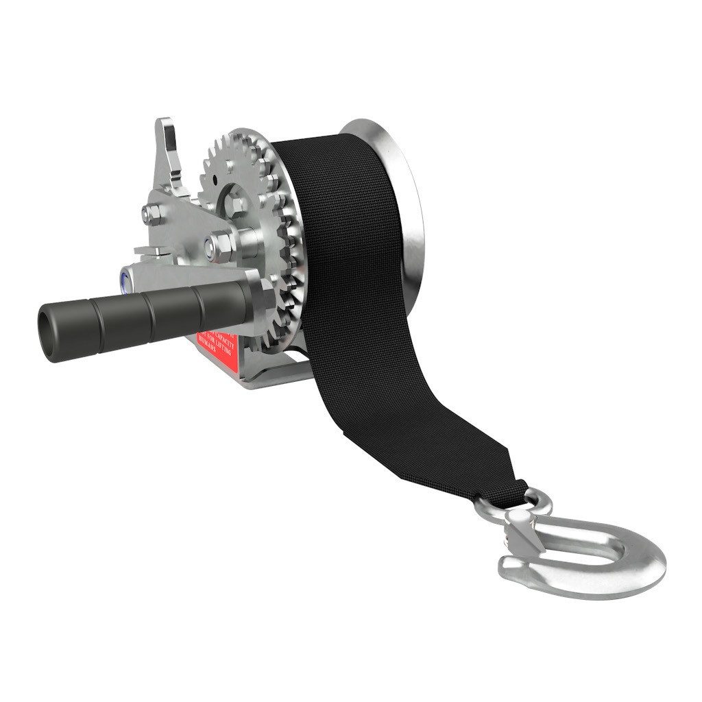 SUPROD Winde Bootswinde Gurtwinde Handwinde ~ 1200 lbs / 550 kg, mit Gurt 6000 mm