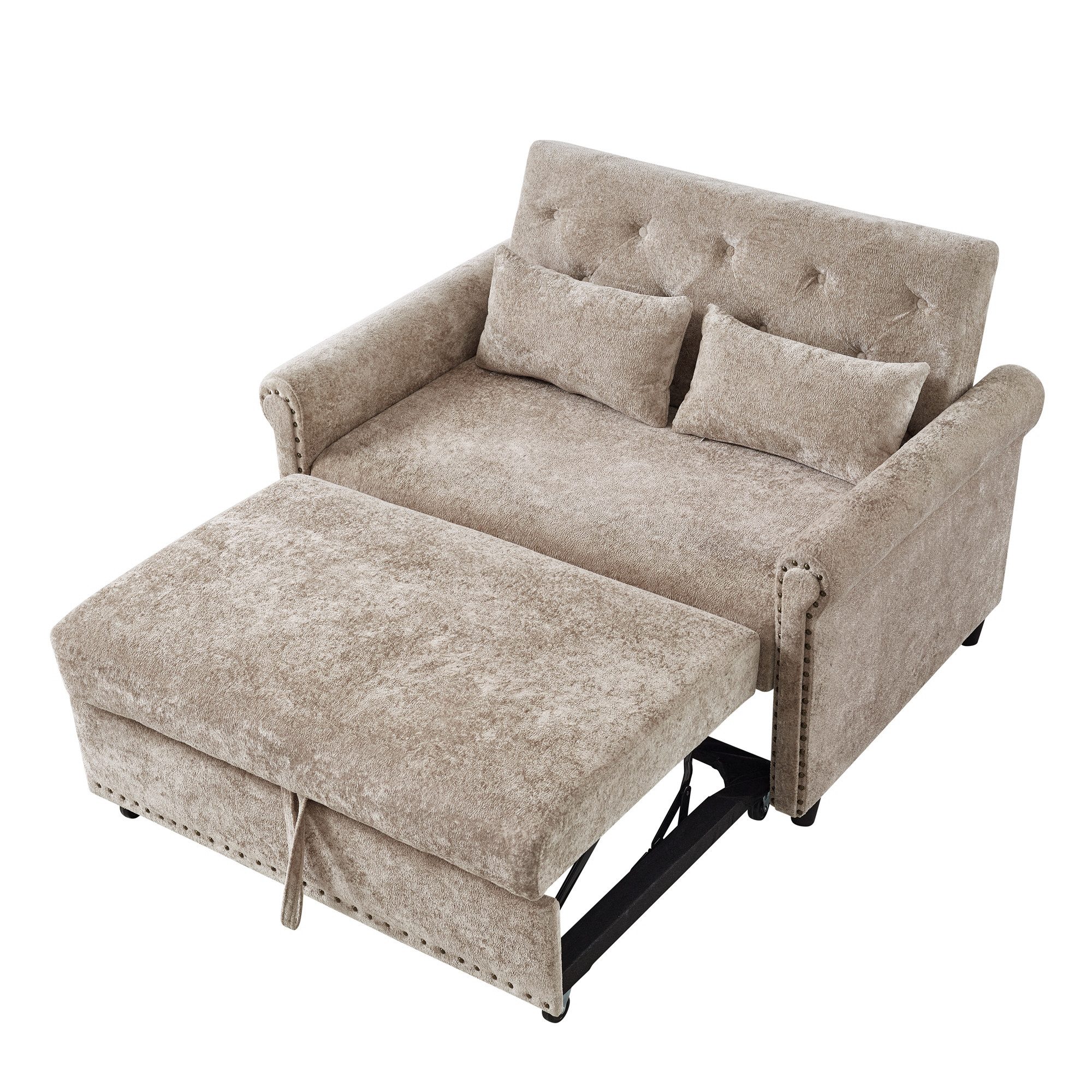 Merax Schlafsofa Sofabett, 2-Sitzer-Sofa aus Chenille, 120x80x82cm/120x170x59cm 1 Teile, 3-in-1 Schlafsofa mit verstellbarer Rückenlehne, 2 Kissen & Armlehnen