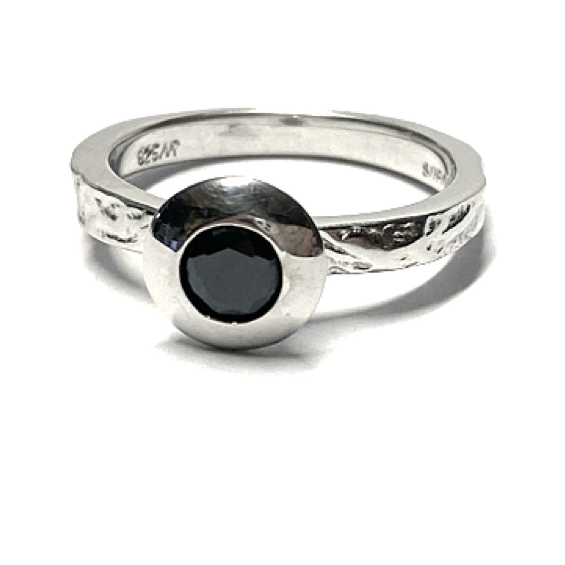 Edelschmiede925 Silberring Ring 925 Silber rhodiniert Zirkonia schwarz Solitärring #54