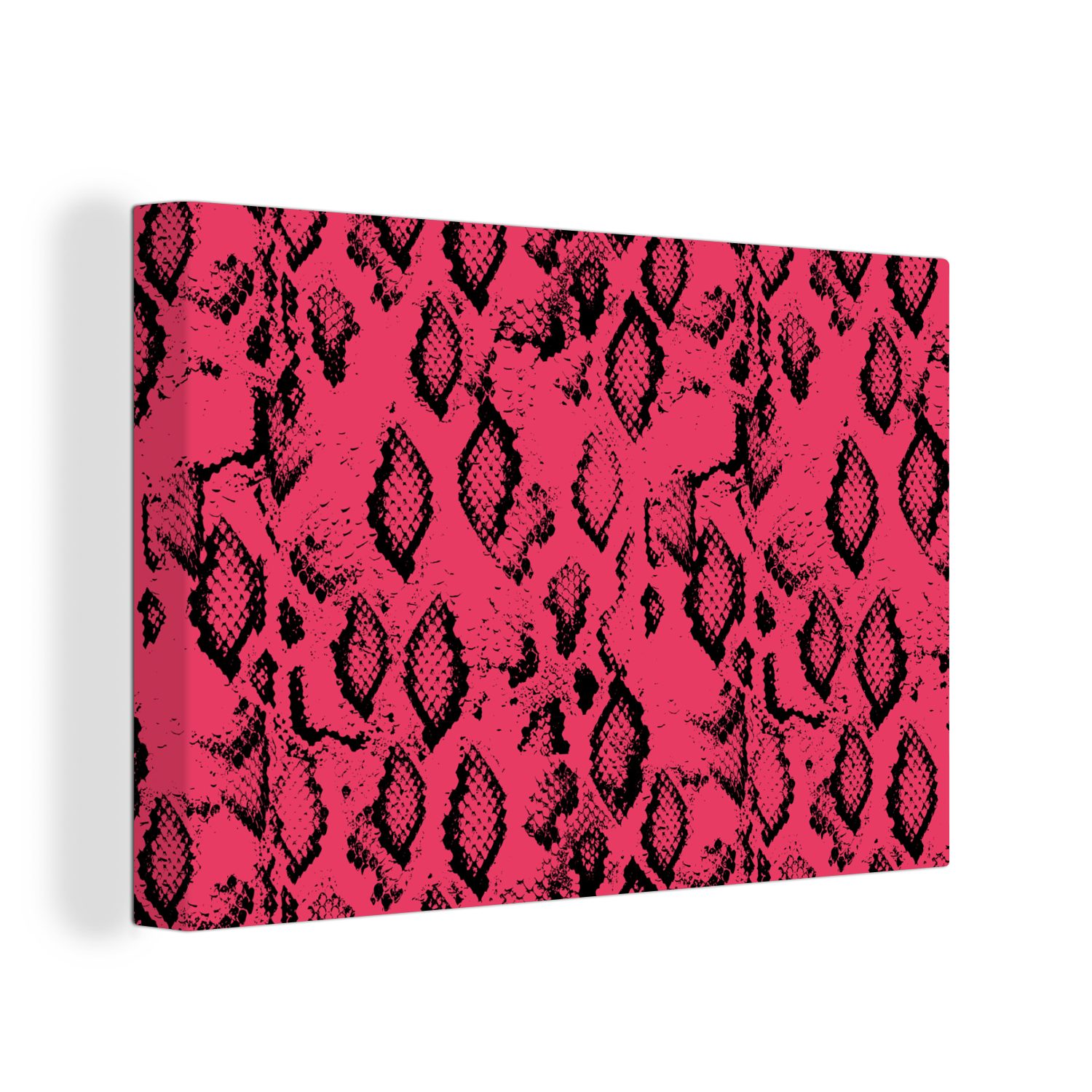 OneMillionCanvasses® Leinwandbild Schlangendruck - Rosa - Schwarz, (1 St), Wandbild Leinwandbilder, Aufhängefertig, Wanddeko, 30x20 cm