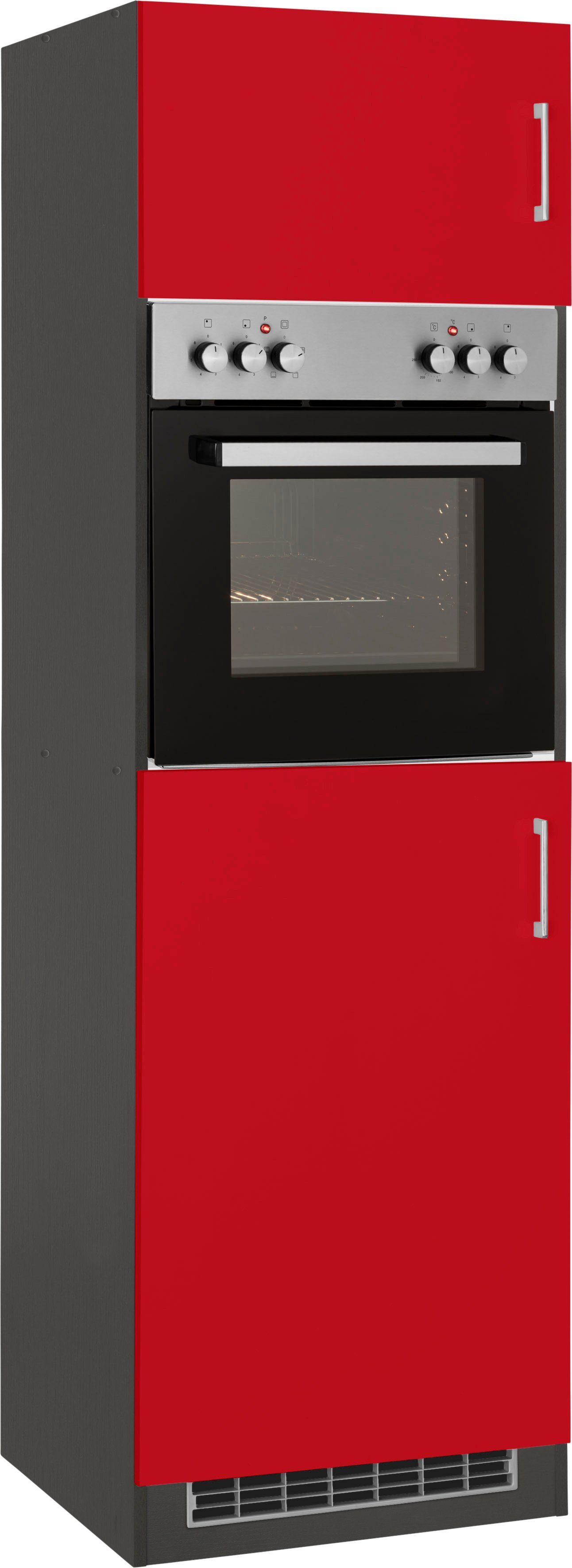 HELD MÖBEL Backofen/Kühlumbauschrank Paris Breite 60 cm rot/ graphit | Kühlschrankumbauschränke