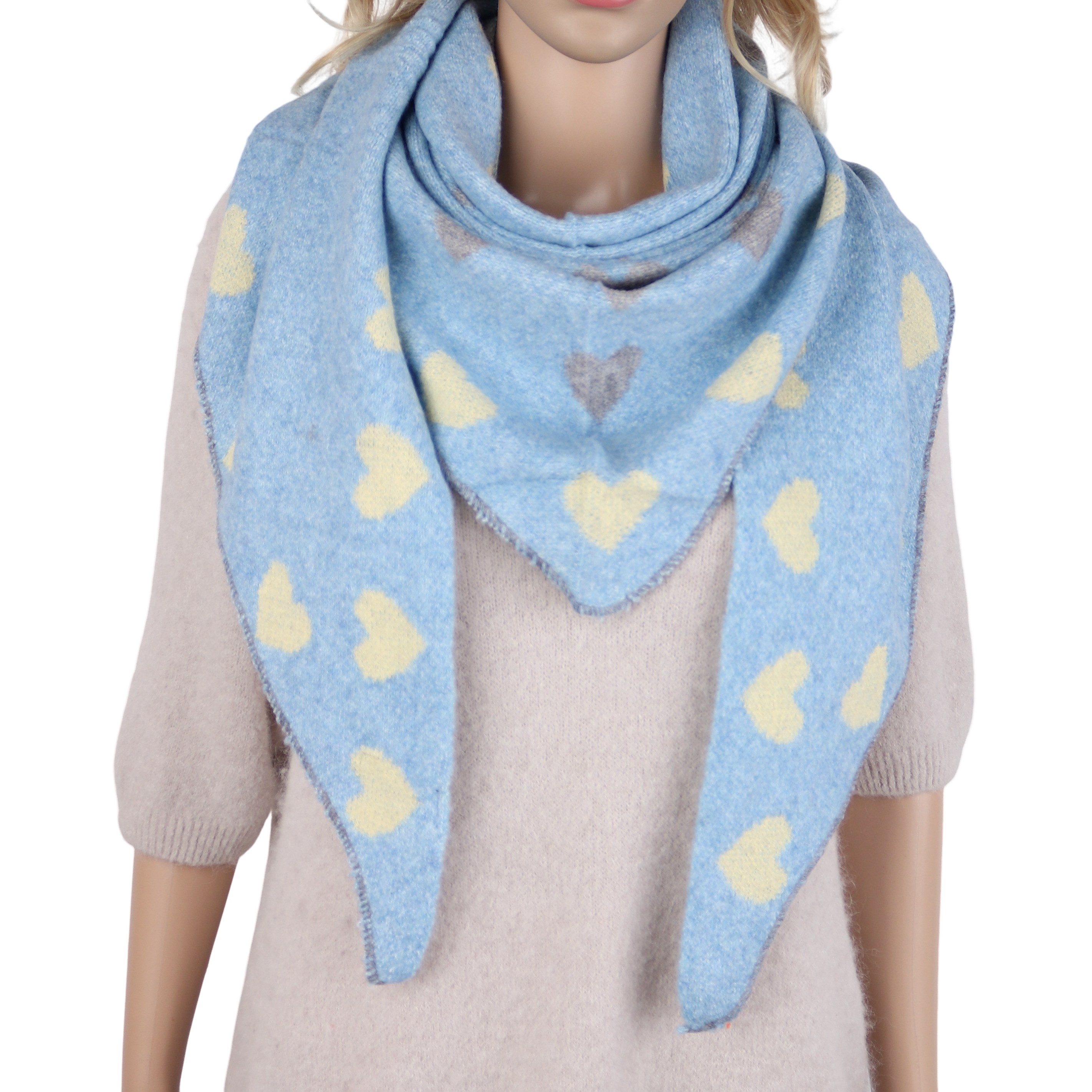 MIRROSI Dreieckstuch Damen Dreieckschal Herzmuster 80x190 cm, (Neue Kollektion Herbst/Winter 2026), weicher Schal mit Herzen,Viskose-Woll-Mix, warm & modisch