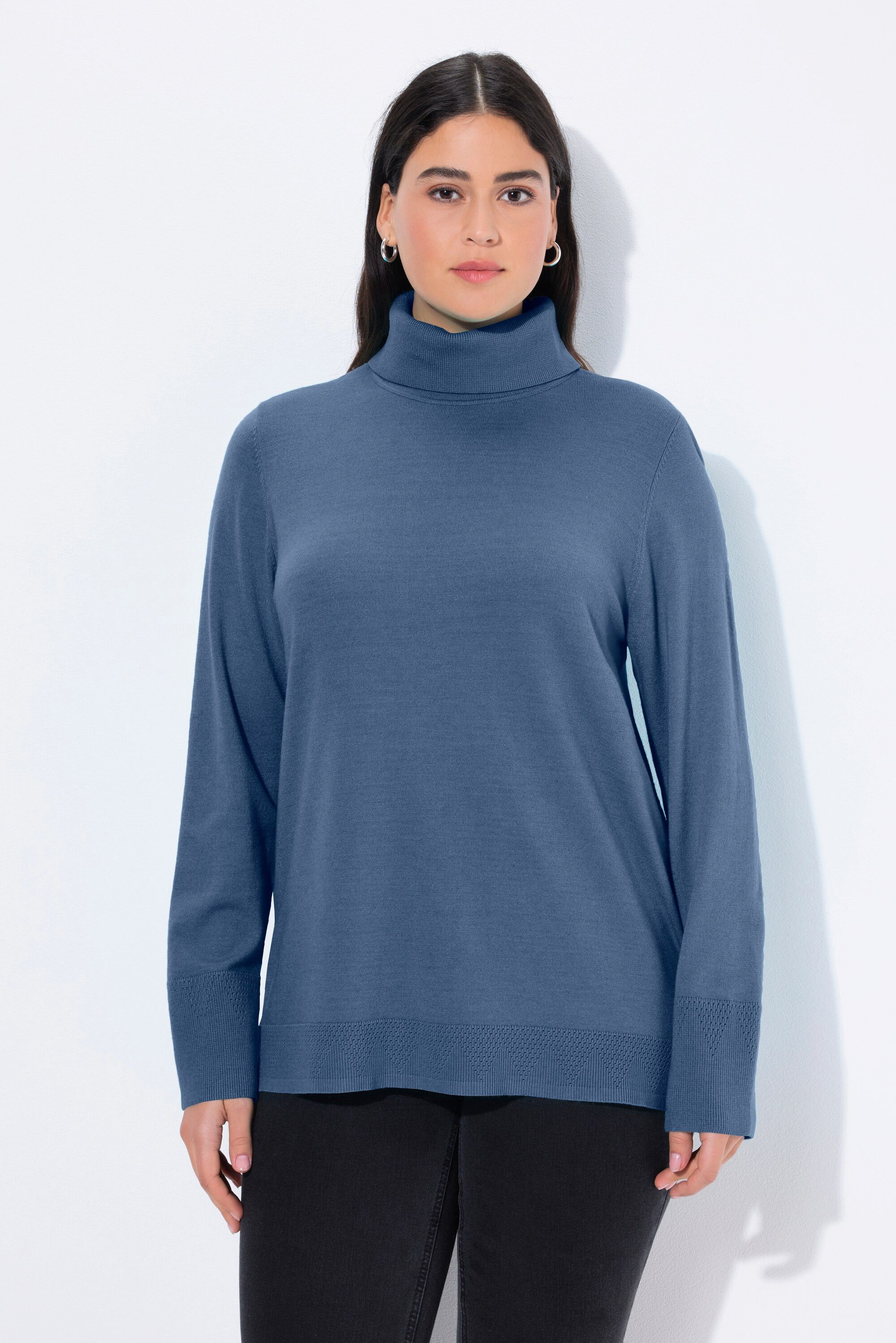 Ulla Popken Strickpullover Rollkragenpullover breite Rippbündchen Langarm günstig online kaufen