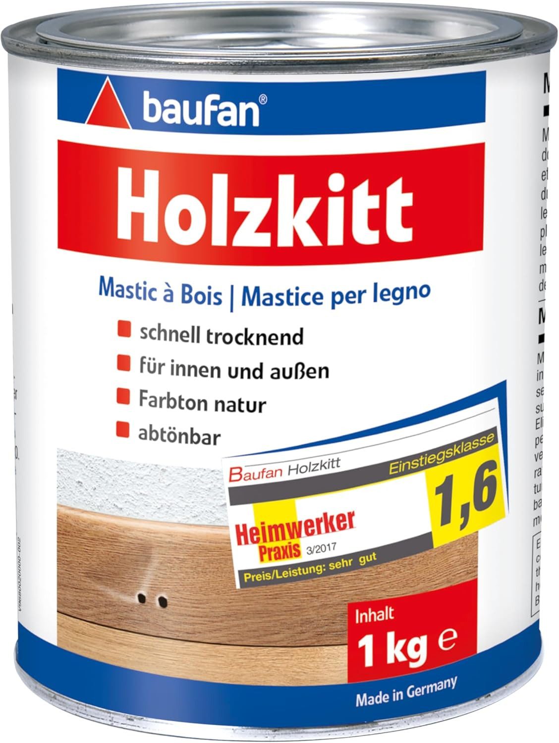 baufan® Reparaturmasse Holzkitt 1 kg Füllmasse für innen und außen