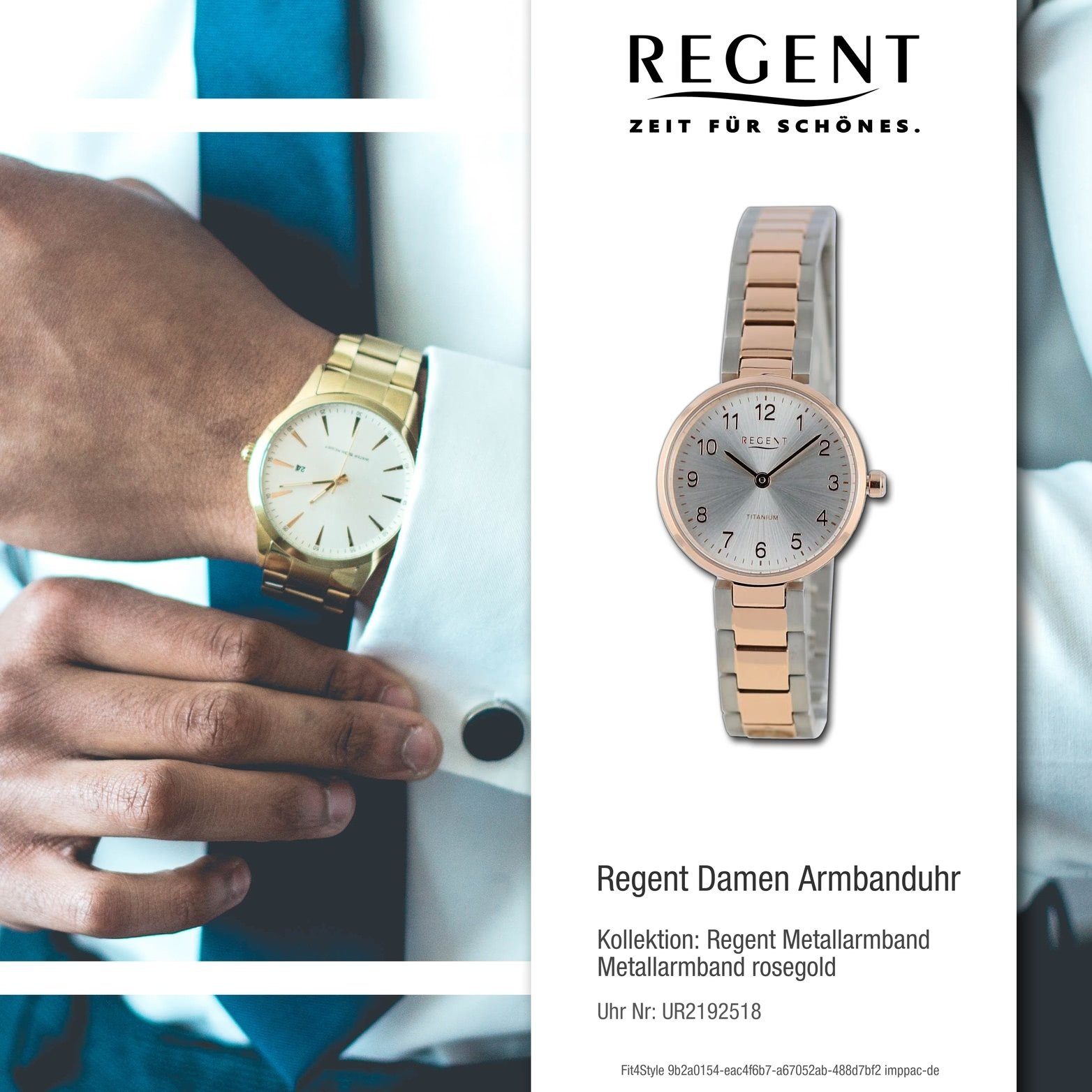 Metallarmband Gehäuse, Armbanduhr Quarzuhr (26mm) Regent silber, rosegold, Analog, Regent rundes groß Damenuhr Damen