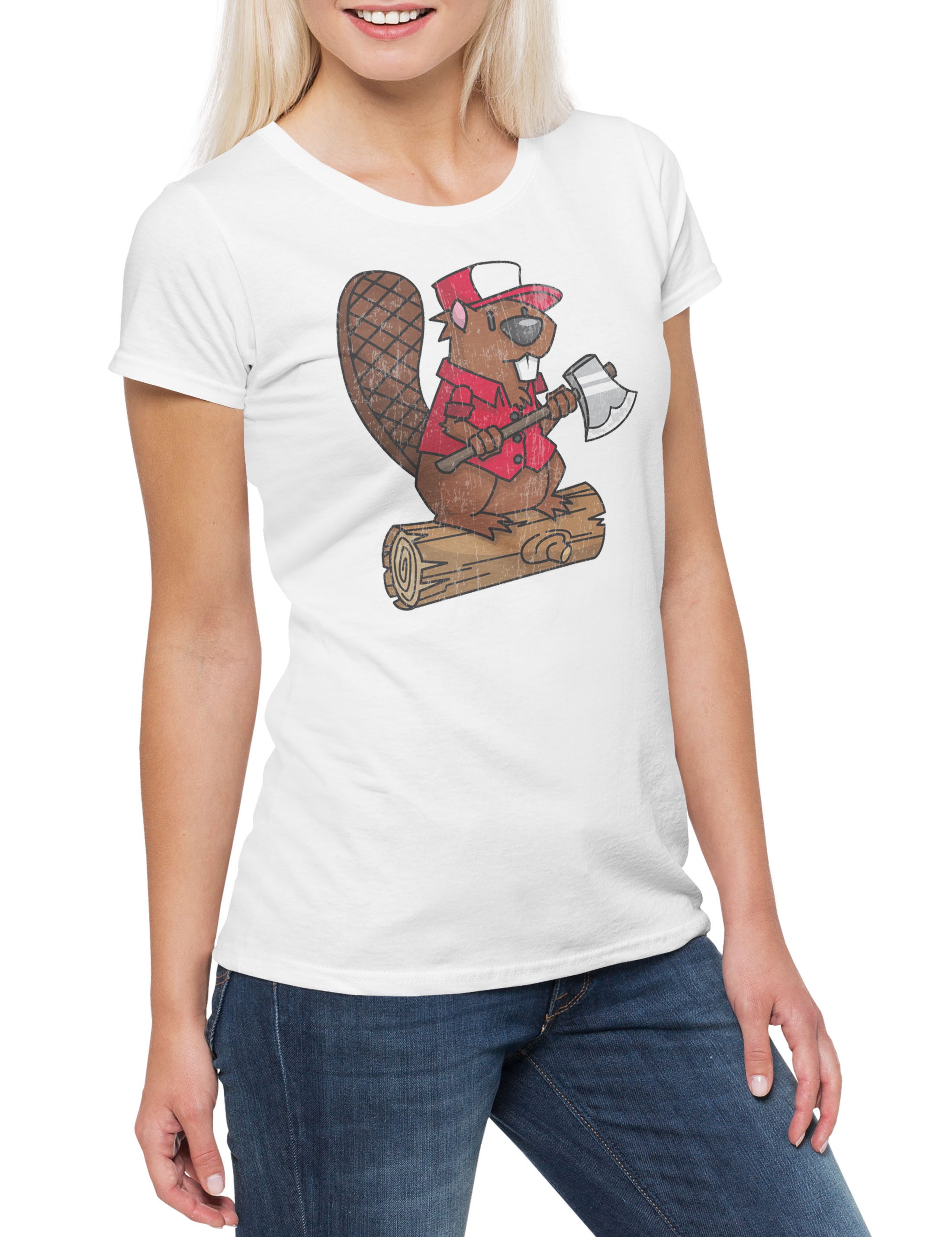 Print-Shirt Lumberjack Biever Damen T-Shirt Logger Bieber Holzfäller Holzarbeiter