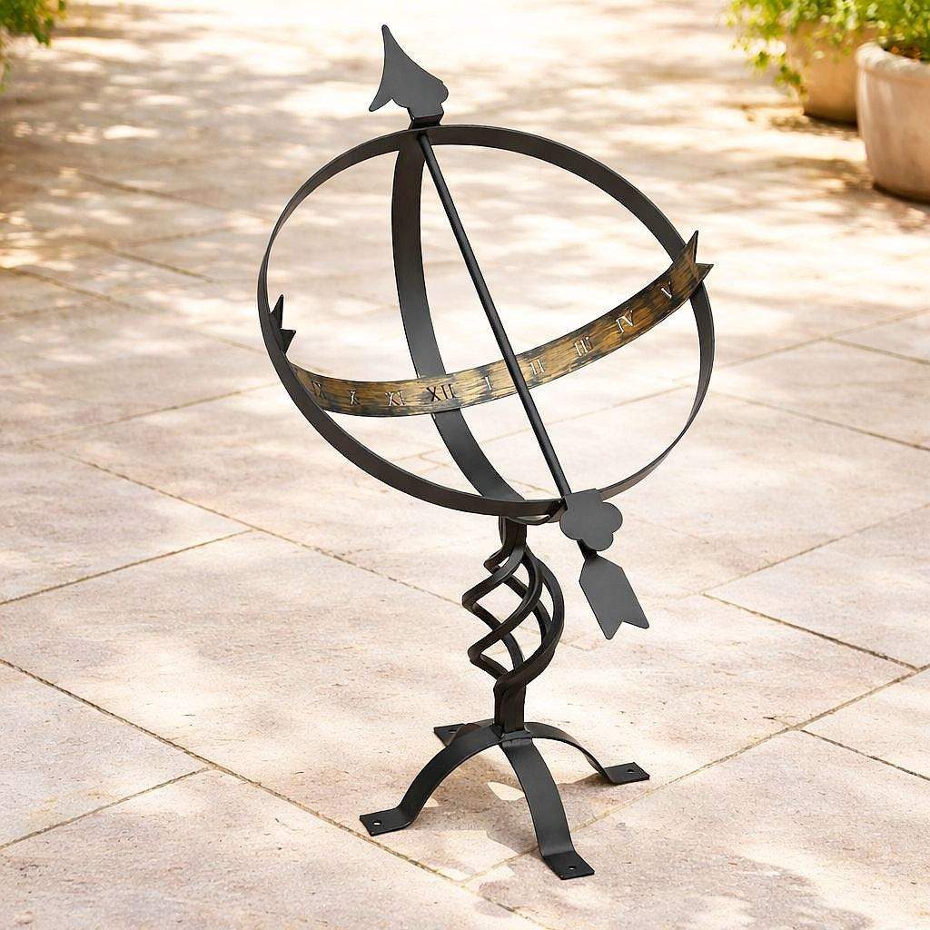 DanDiBo Gartenfigur Sonnenuhr Schwarz aus Metall Schmiedeeisen Wetterfest 70 cm Gartenuhr