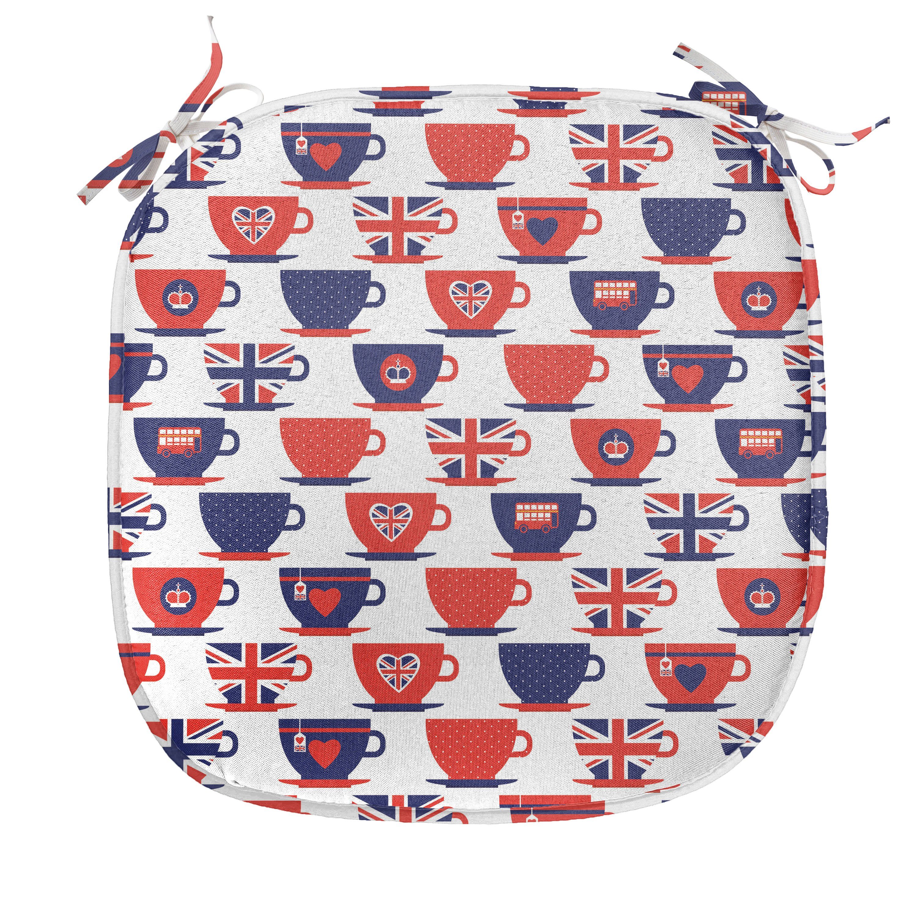 Abakuhaus Stuhlkissen Dekoratives wasserfestes Kissen mit Riemen für Küchensitze, London Tee-Party-Flagge Tassen