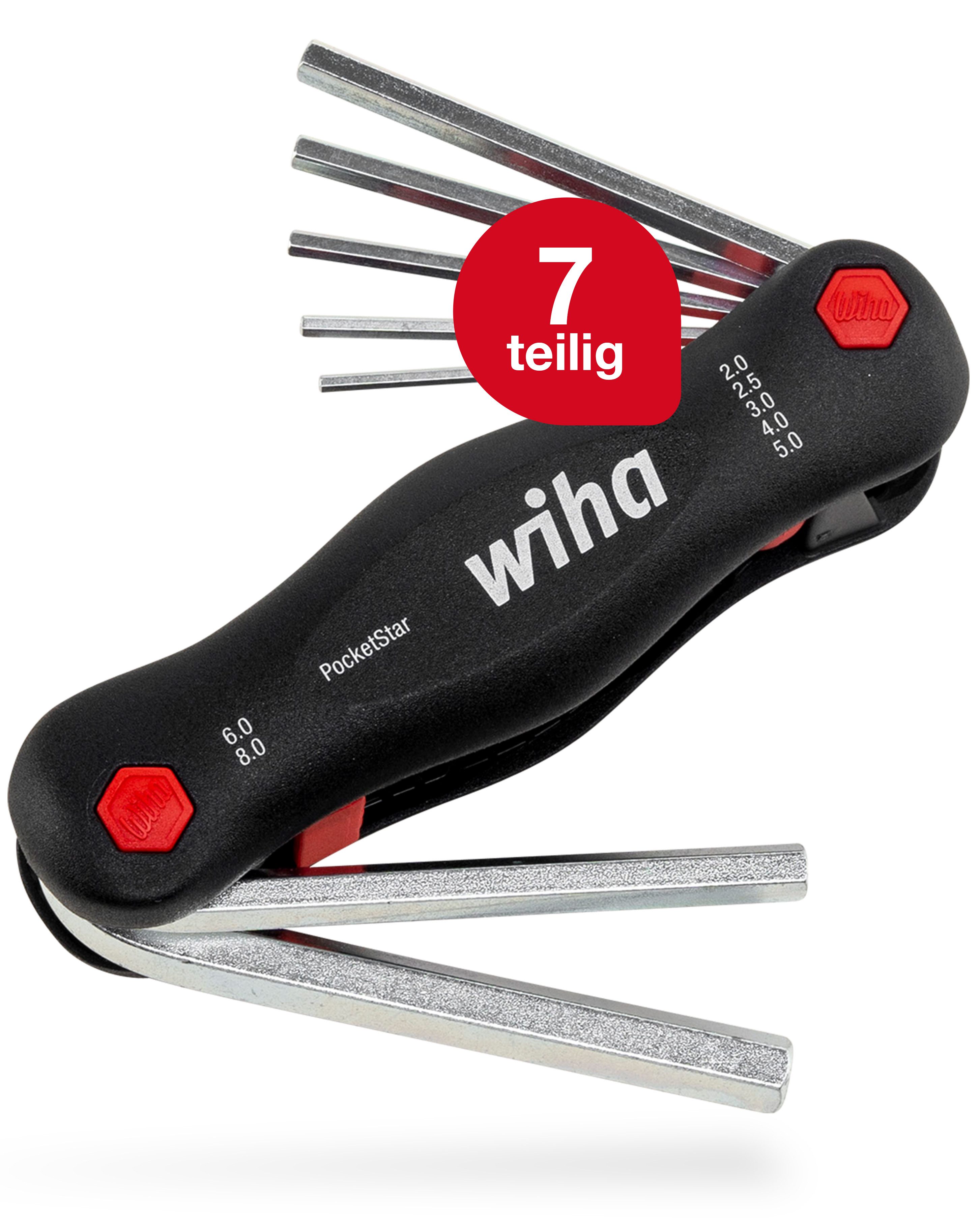 Wiha Multitool PocketStar® (23040) - 7 tlg., Innen-Sechskant, schneller Zugriff, Längs- und Quergriff