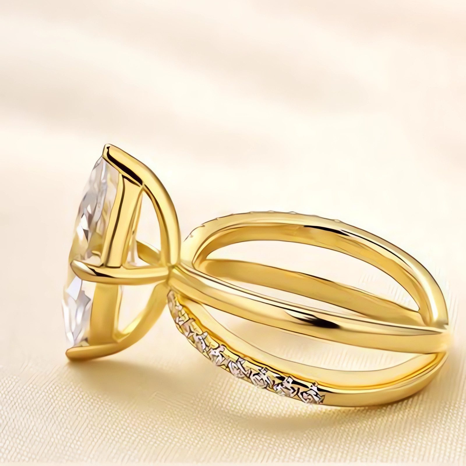 Jumpeak Diamantring Diamant Ring Damen, Labordiamant 3 Karat, Eheringe, Verlobungsring, D VS1 2EX, Marquisediamant, IGI-Zertifikat, Geschenk für Frau,Gelbgold