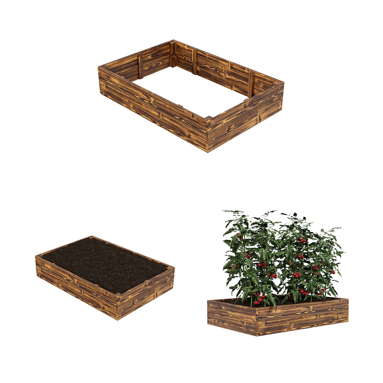 QLS Hochbeet aus Kiefernholz Verschiedene Höhe Varianten, zum Bepflanzen von Gemüse Kräutern Garten 120x80 cm