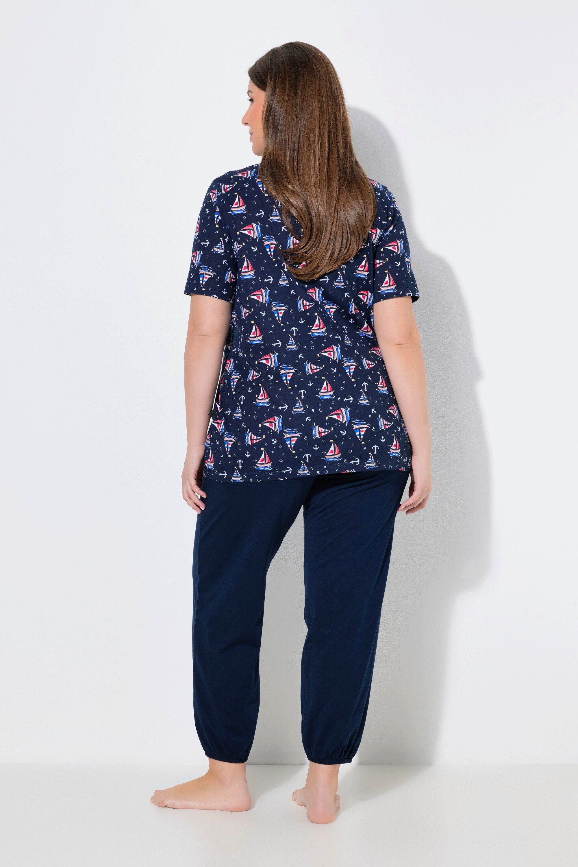Ulla Popken Pyjama Pyjama Segelboote Tunika-Ausschnitt Halbarm