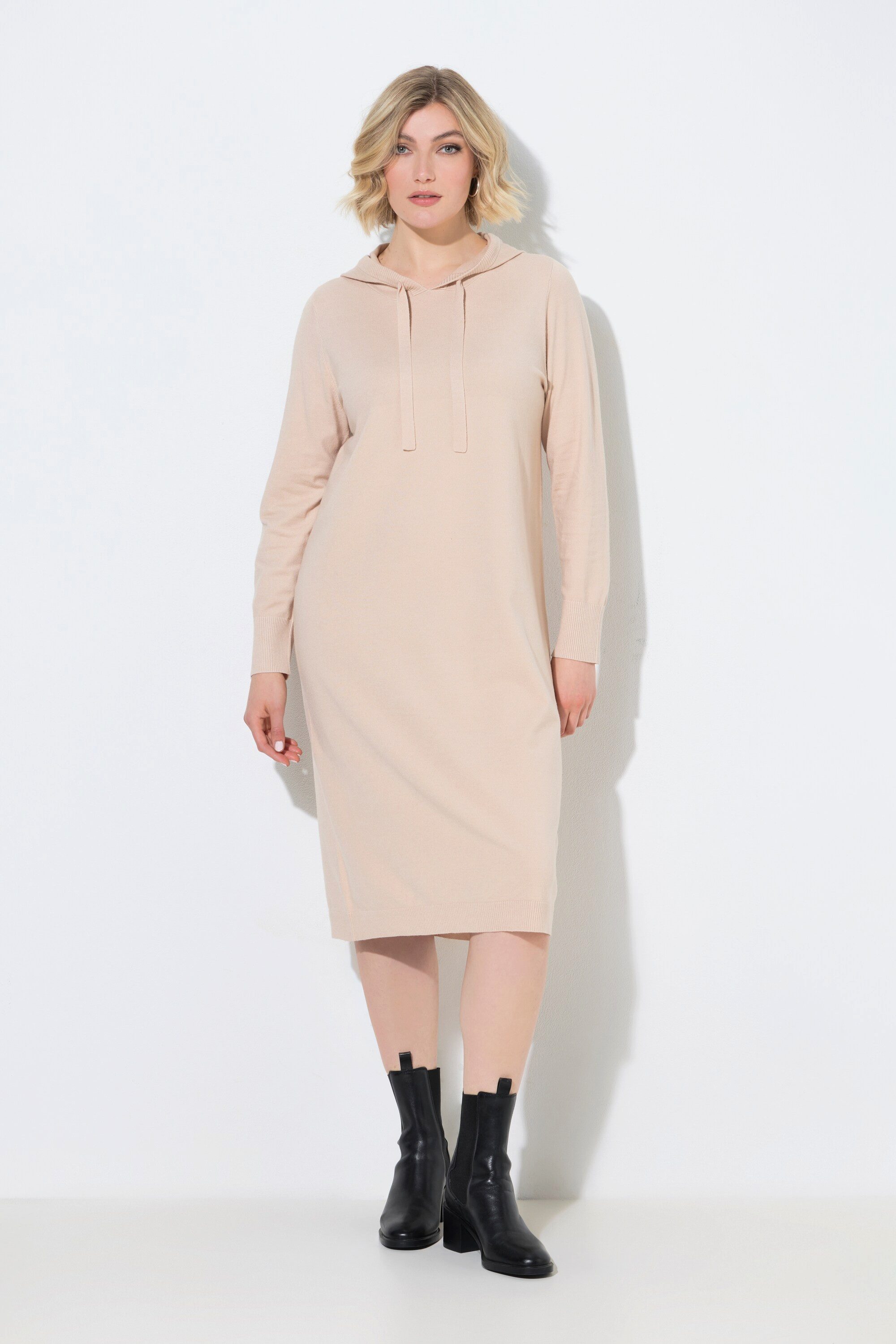 Ulla Popken Midikleid Midi-Strickkleid Kapuze Langarm