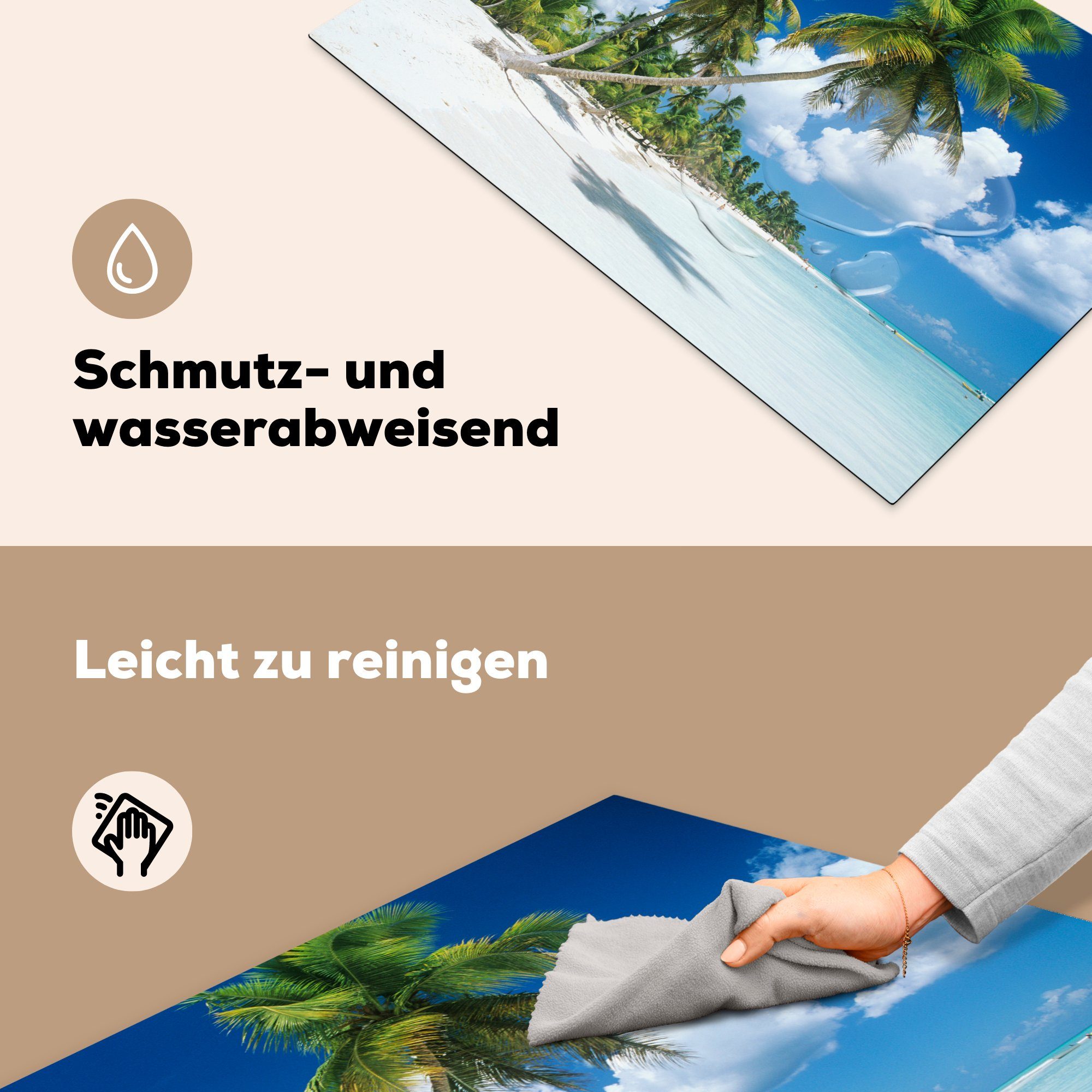 MuchoWow Herdblende-/Abdeckplatte Die Sonne die Strand küche, Schutz Vinyl, am (1 Induktionskochfeld für der tlg), 81x52 Ceranfeldabdeckung Dominikanischen cm, hell Republik, scheint