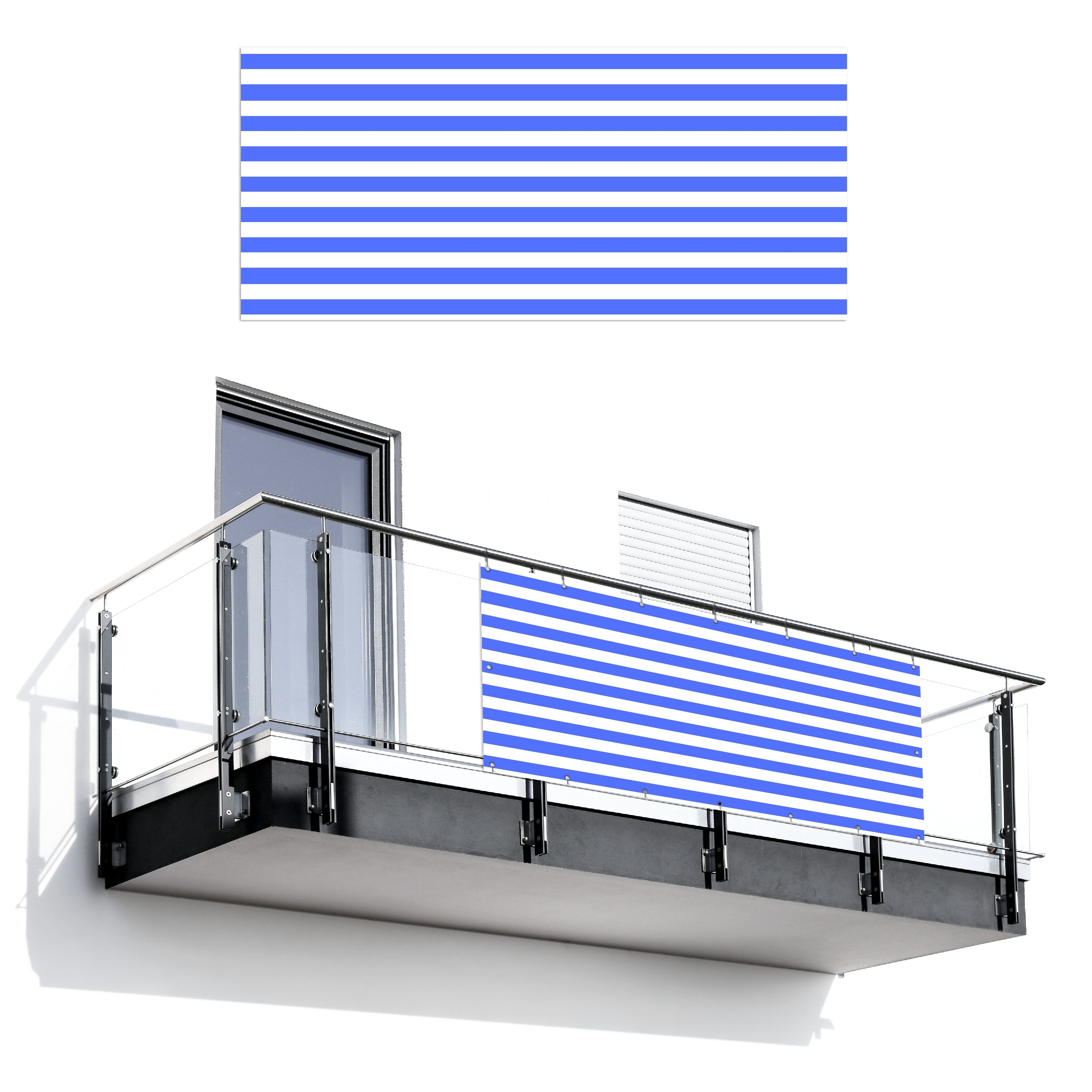MuchoWow Balkonsichtschutz Muster - Streifen - Blau - Hell (1-St) Balkon Sichtschutz 90x200, Windschutz für Zaun PVC, 200x90 cm