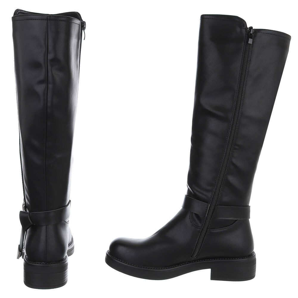 Ital-Design Elegante Damen Longboots mit Komfort und modischen Details Stiefel (90471281) Blockabsatz Flache Stiefel in Schwarz – Bild 5 von 5