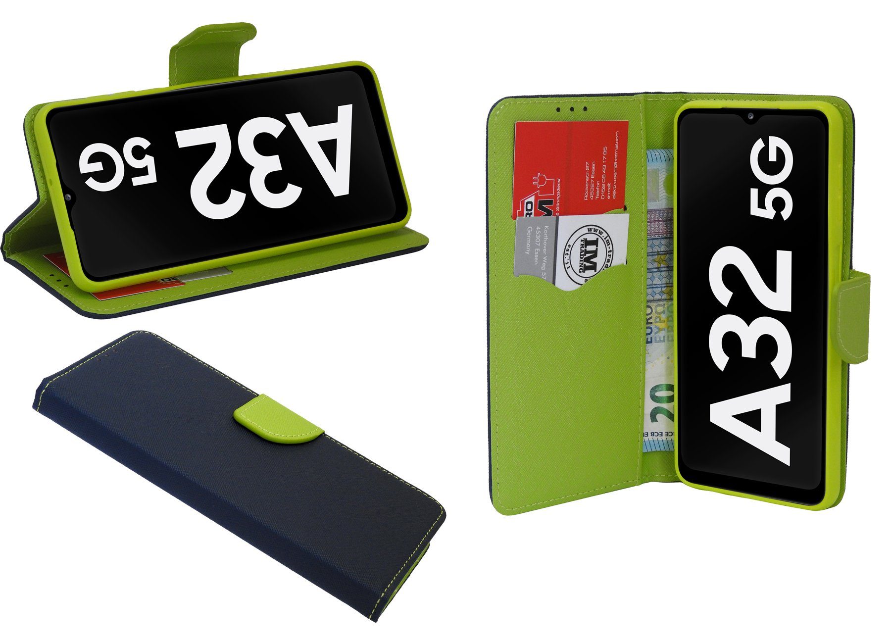 cofi1453 Smartphone-Hülle Buch Tasche "Fancy" für Samsung Galaxy A04s Blau-Grün