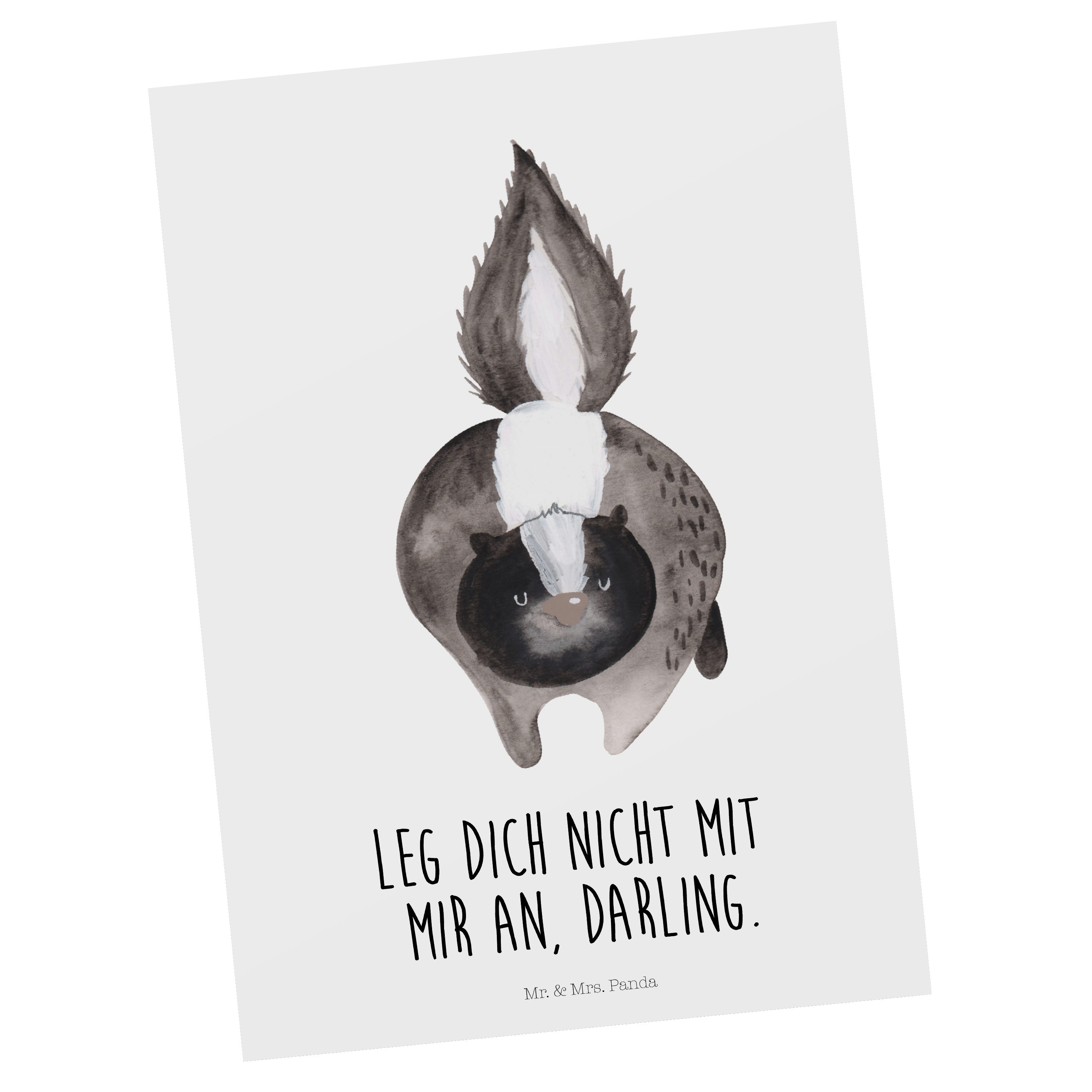 Mr. & Mrs. Panda Postkarte Stinktier Angriff - Weiß - Geschenk, Ansichtskarte, Skunk, Geburtstag