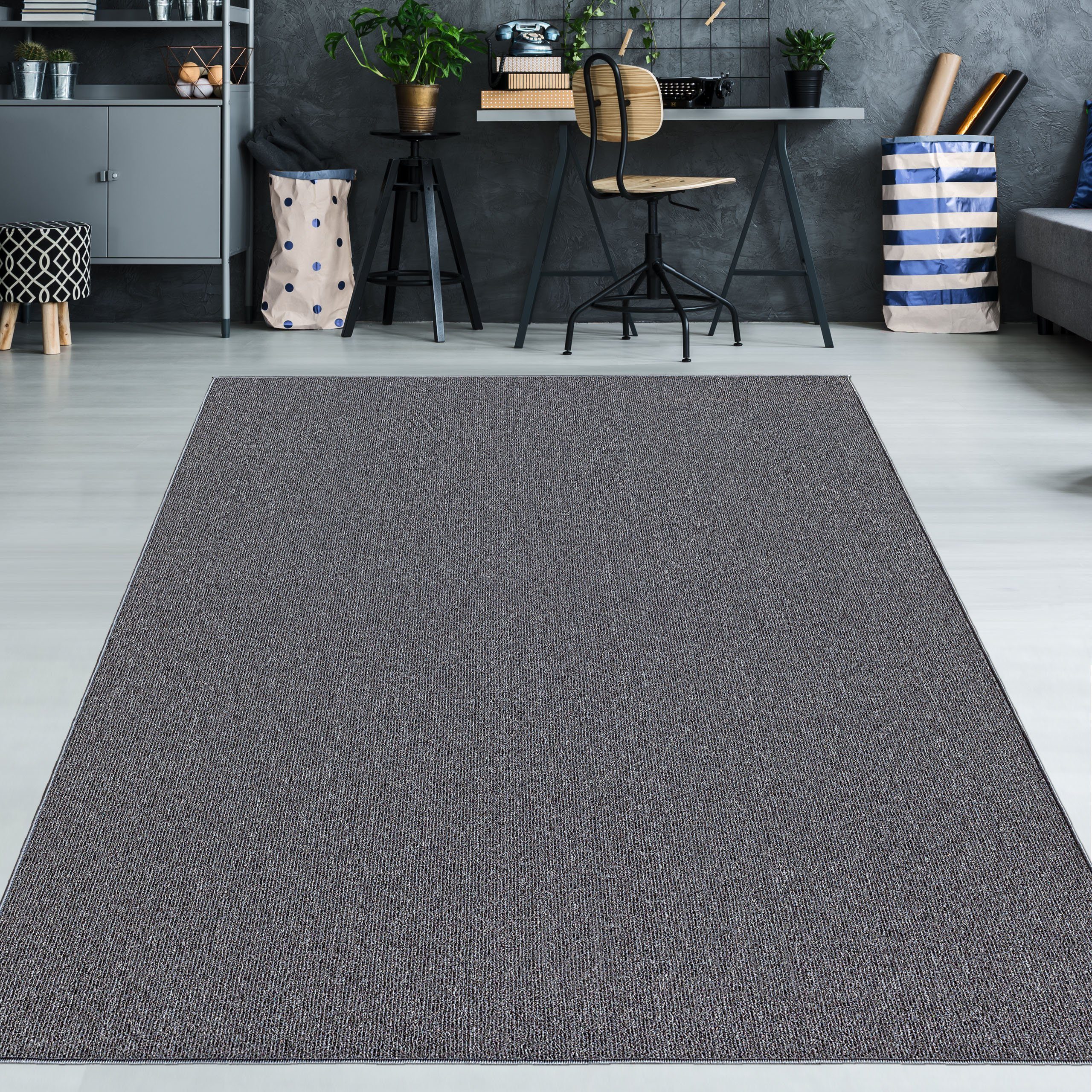 TeppichHome24 Teppich Teppich mit einfarbigen Design in anthrazit, rechteck günstig online kaufen