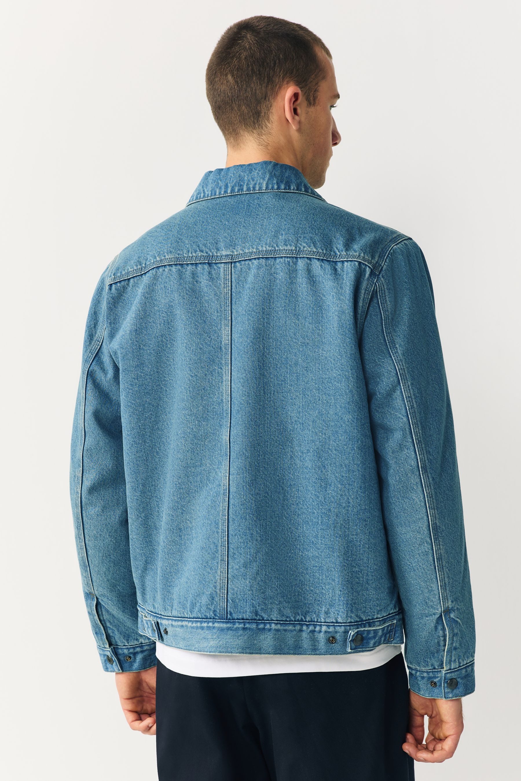 Next Jeansjacke Arbeiterjacke aus Denim mit Borgfutter (1-St) günstig online kaufen