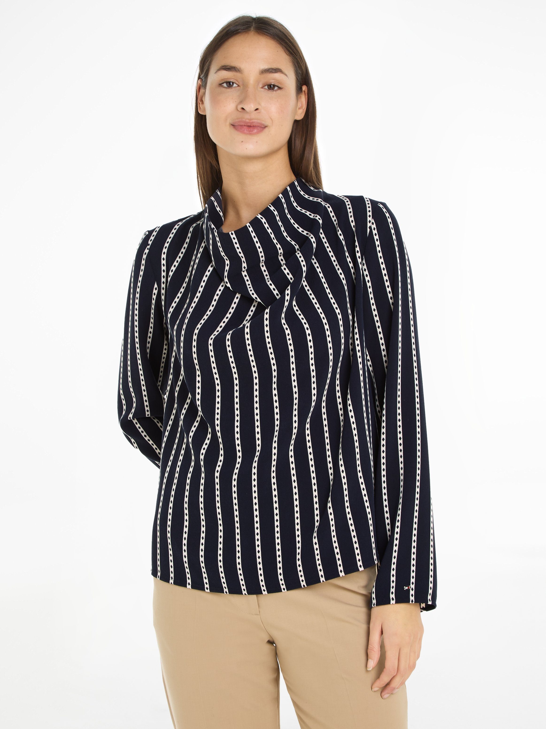 Tommy Hilfiger Blusentop ARGYLE STRIPE NECK Schnitt hüftlangen BLOUSE im COWL