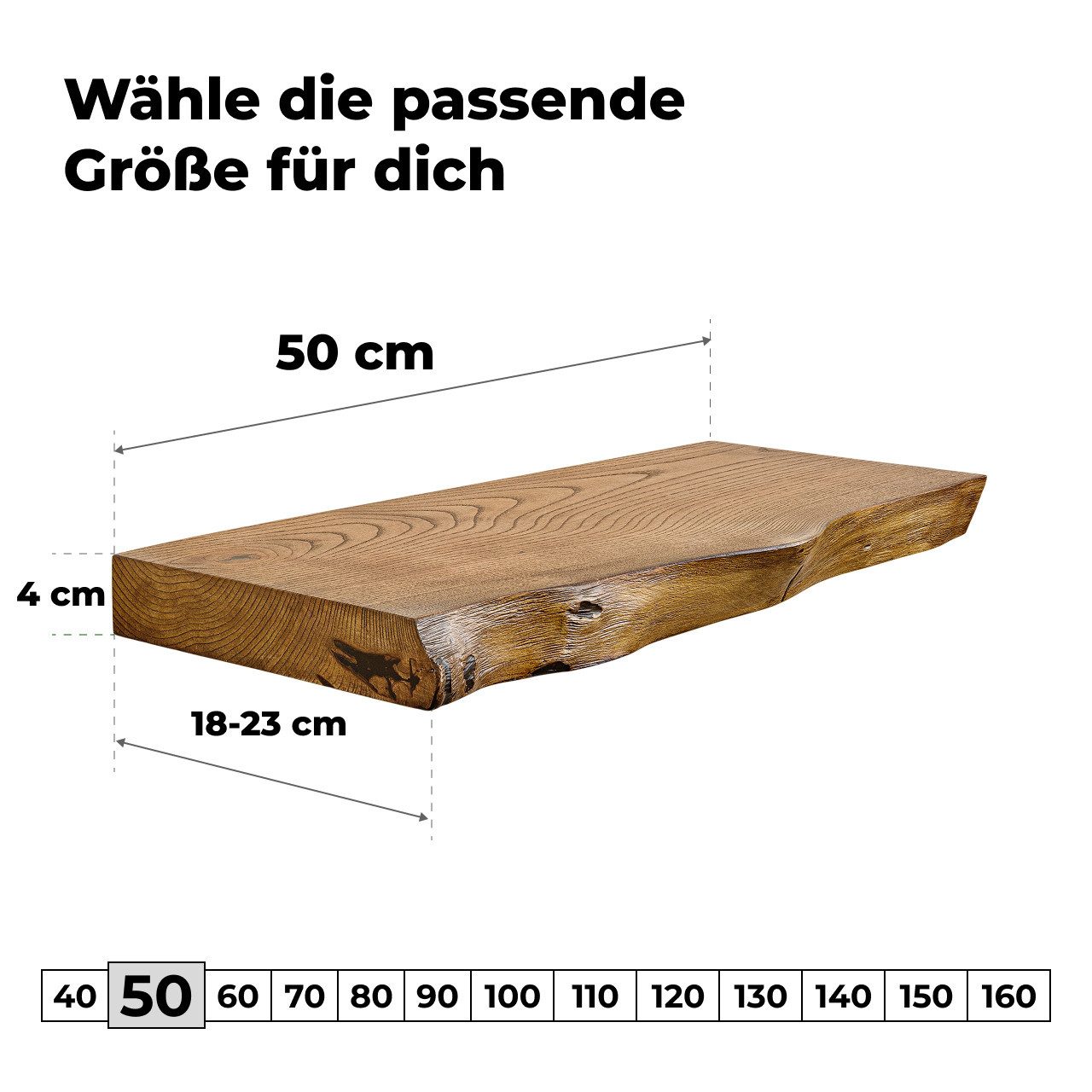 tømmermann Wandregal Schweberegal Holzregal mit Baumkante - Hängeregal aus Massivholz, Komplett-Set – Bild 2 von 5